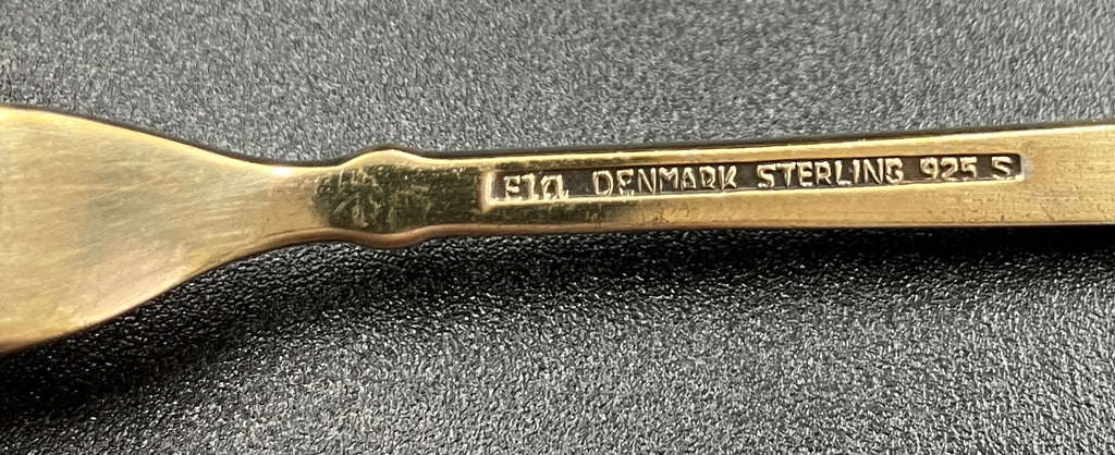 Vintage Denmark Sterling Silver ELA Enamel Gold Gilt Guilloche forks Set Of 6