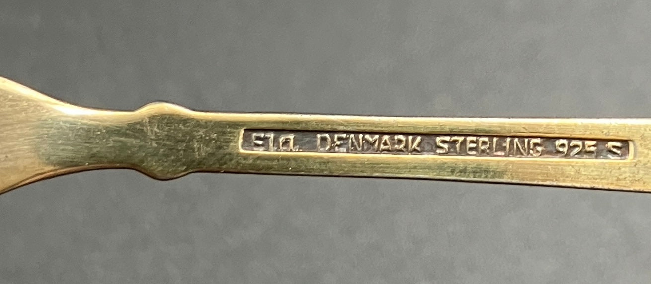 Vintage Denmark Sterling Silver ELA Enamel Gold Gilt Guilloche forks Set Of 6