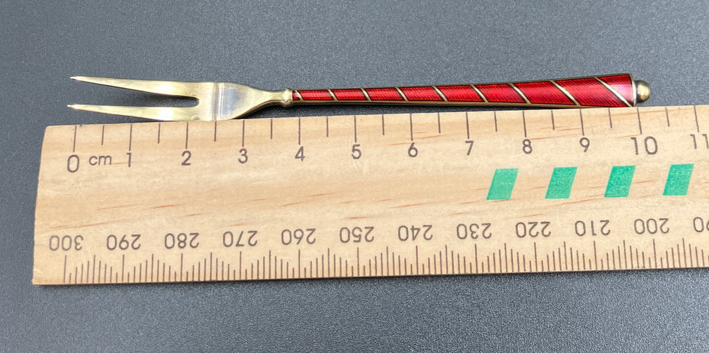 Vintage Denmark Sterling Silver ELA Enamel Gold Gilt Guilloche forks Set Of 6