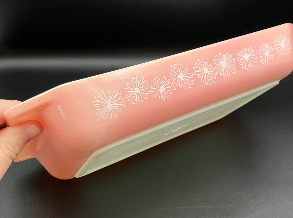 Vintage Pyrex Pink Daisy, Rectangle, Space saver design casserole dish, w/ lid