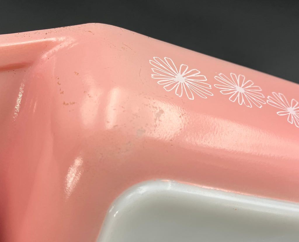 Vintage Pyrex Pink Daisy, Rectangle, Space saver design casserole dish, w/ lid