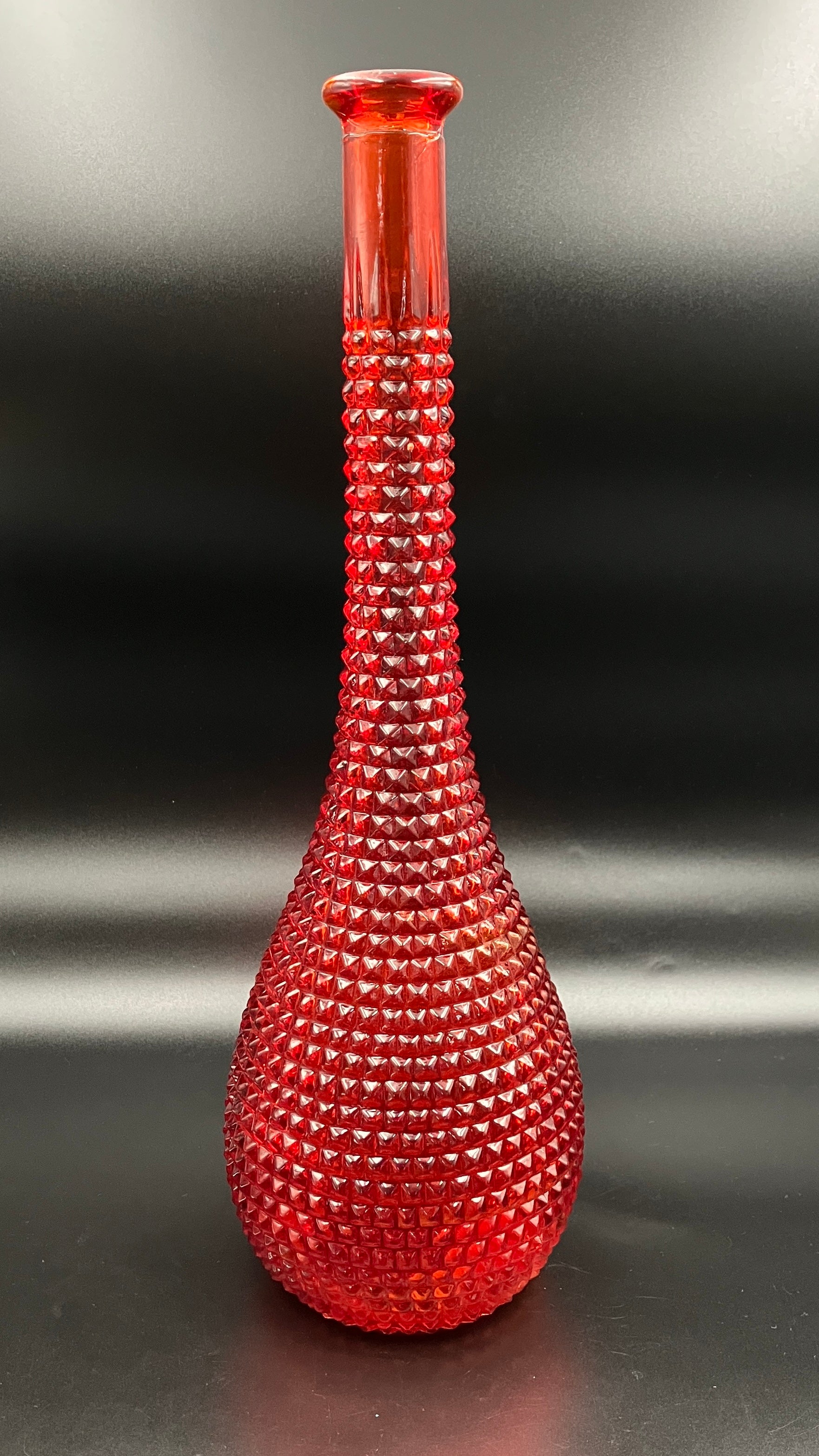 Vintage Orange Amberina Genie Bottle Diamond Cut - No Lid - 38cm Height