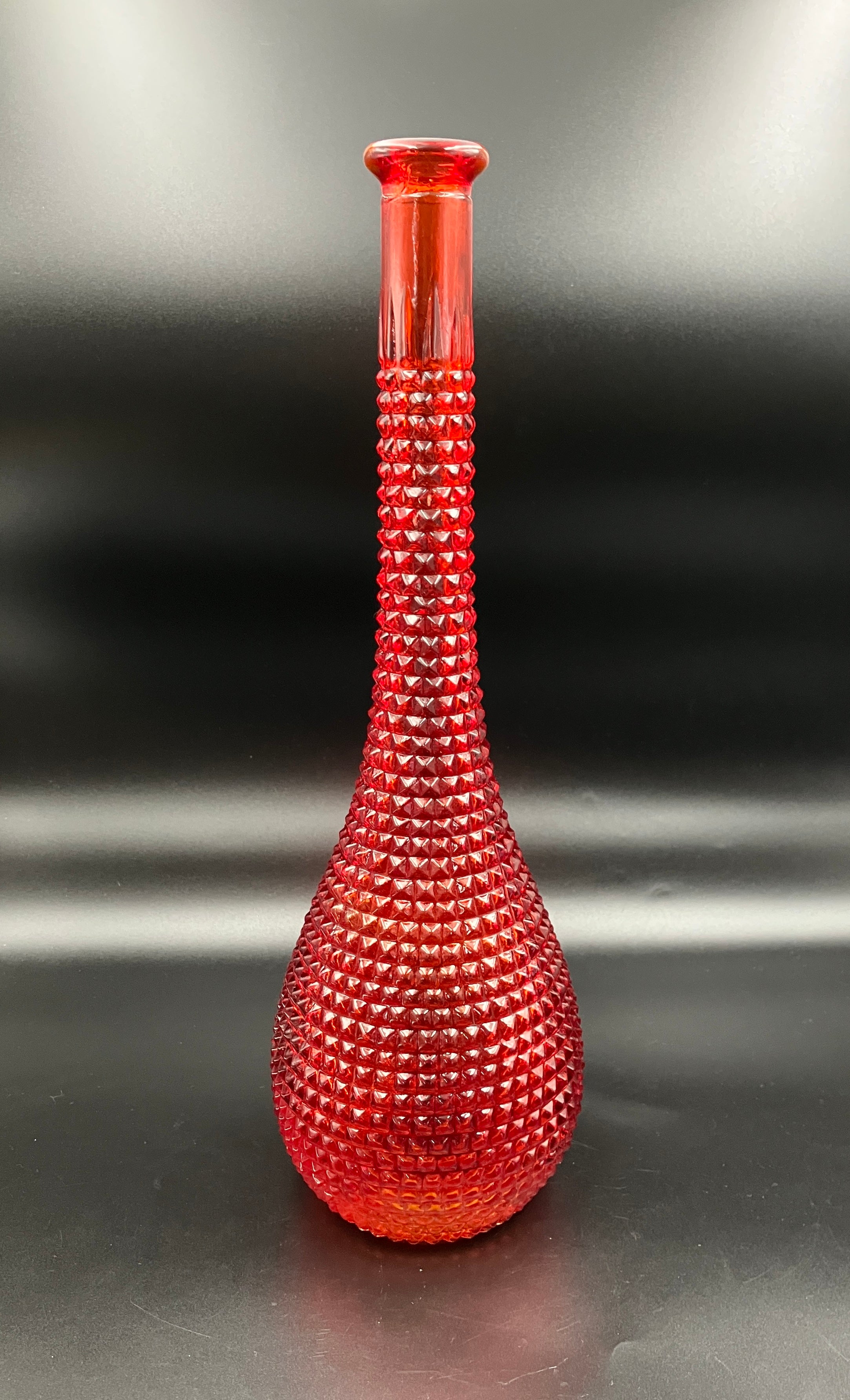 Vintage Orange Amberina Genie Bottle Diamond Cut - No Lid - 38cm Height