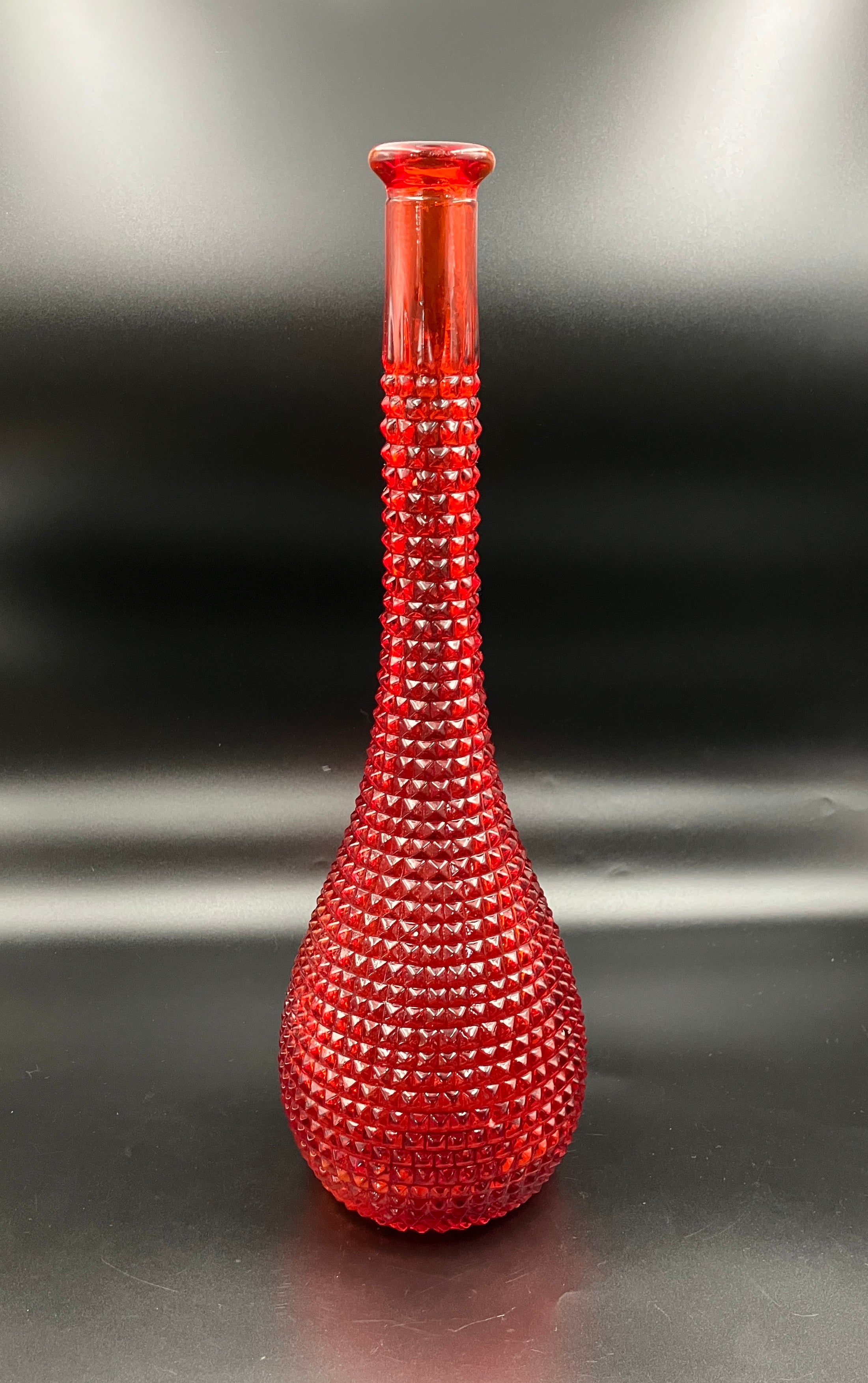 Vintage Orange Amberina Genie Bottle Diamond Cut - No Lid - 38cm Height