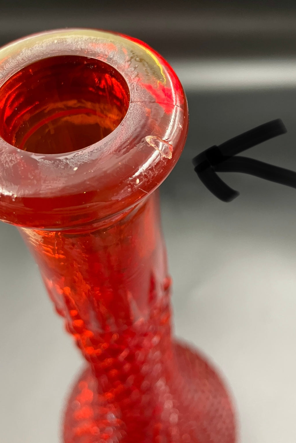 Vintage Orange Amberina Genie Bottle Diamond Cut - No Lid - 38cm Height