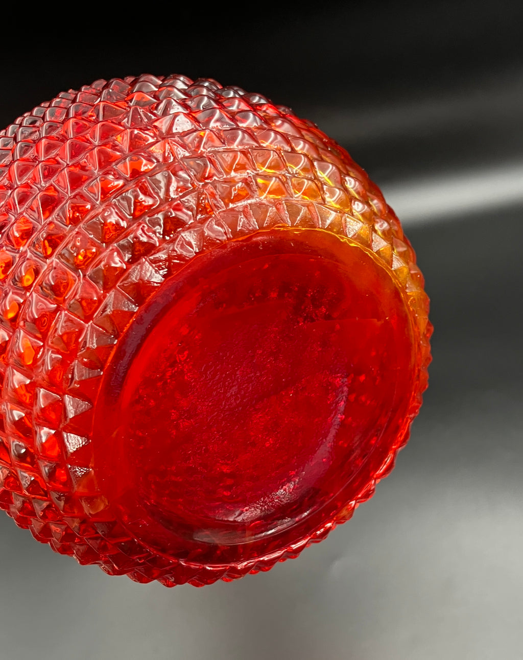 Vintage Orange Amberina Genie Bottle Diamond Cut - No Lid - 38cm Height