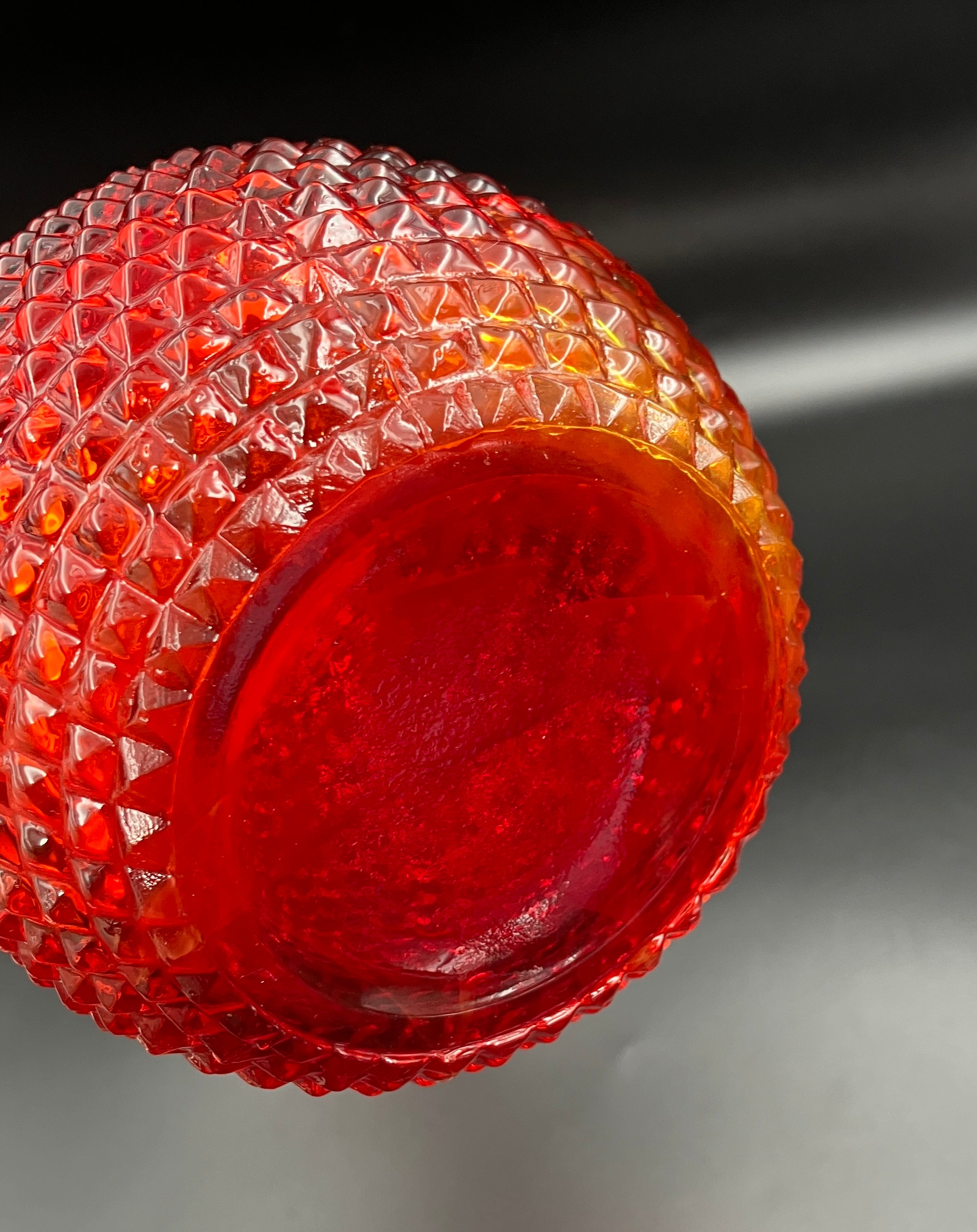 Vintage Orange Amberina Genie Bottle Diamond Cut - No Lid - 38cm Height