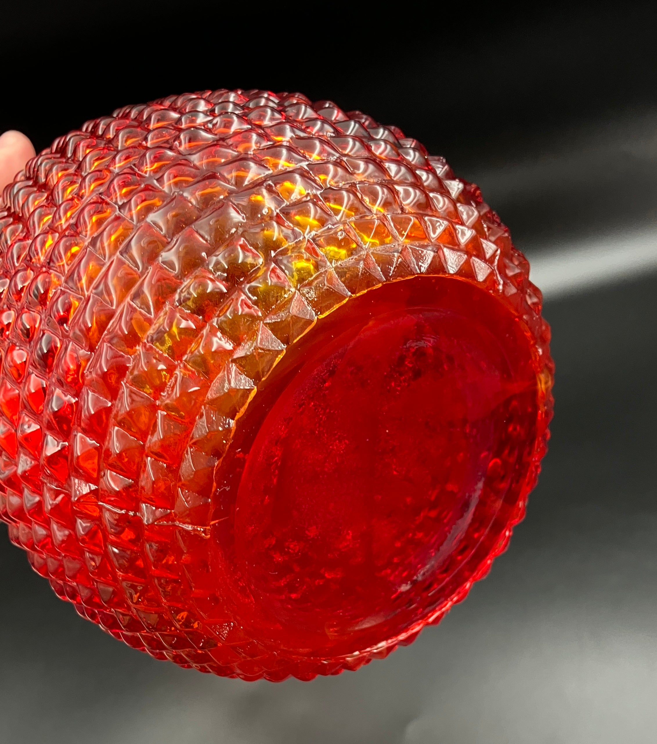 Vintage Orange Amberina Genie Bottle Diamond Cut - No Lid - 38cm Height