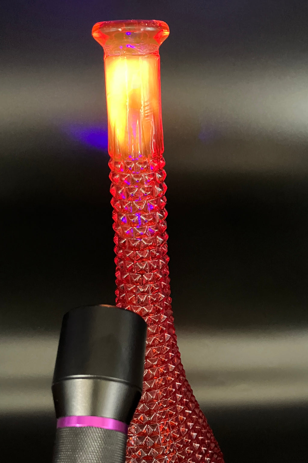 Vintage Orange Amberina Genie Bottle Diamond Cut - No Lid - 38cm Height