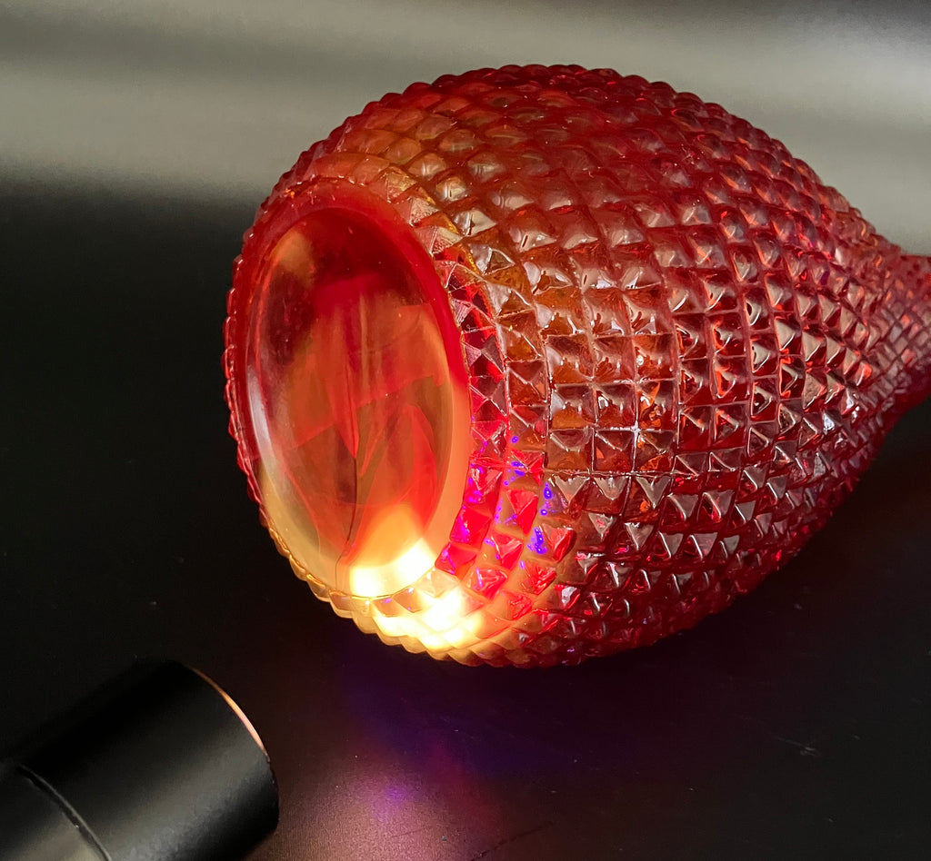 Vintage Orange Amberina Genie Bottle Diamond Cut - No Lid - 38cm Height