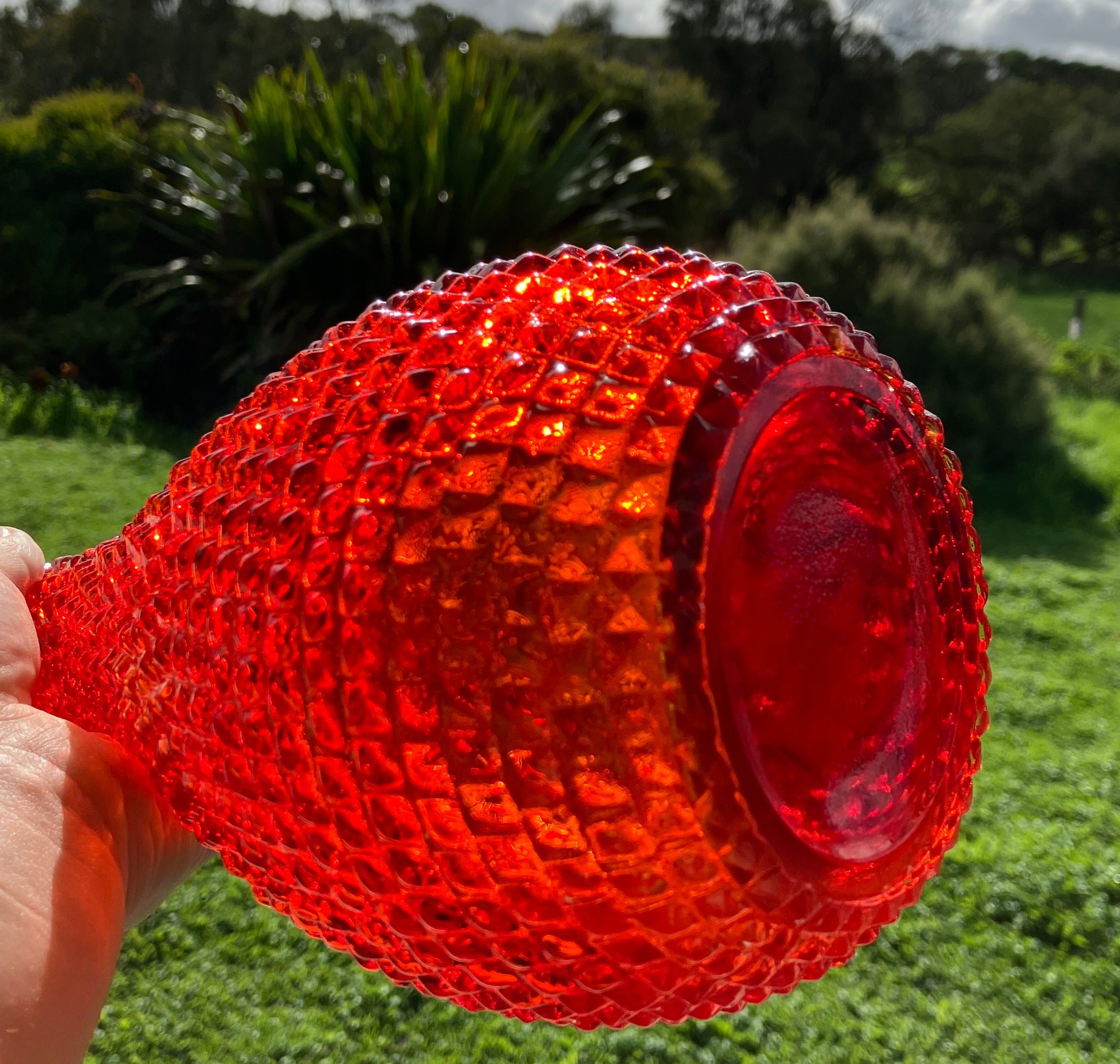 Vintage Orange Amberina Genie Bottle Diamond Cut - No Lid - 38cm Height