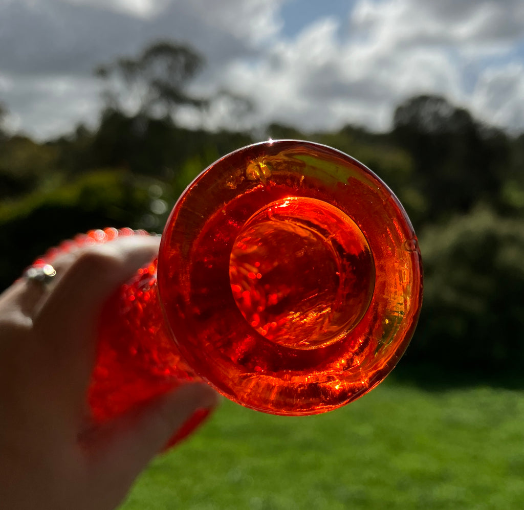 Vintage Orange Amberina Genie Bottle Diamond Cut - No Lid - 38cm Height