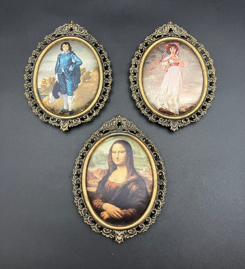 Vintage Brass Italian Frames Oval Lot of 3 With Silks For 12cm X 9cm