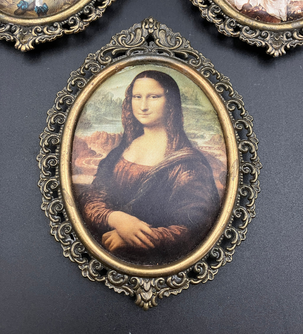 Vintage Brass Italian Frames Oval Lot of 3 With Silks For 12cm X 9cm