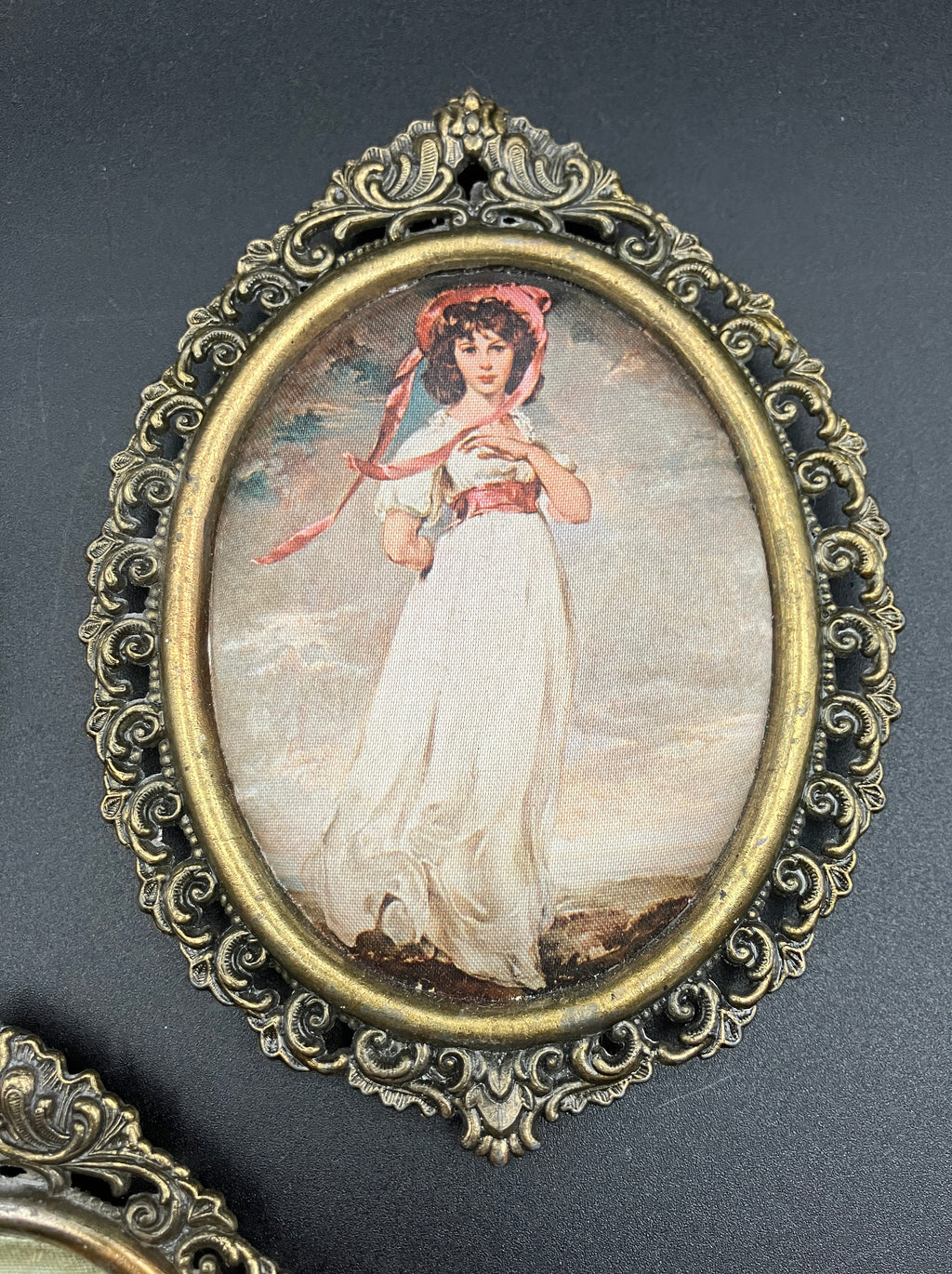 Vintage Brass Italian Frames Oval Lot of 3 With Silks For 12cm X 9cm