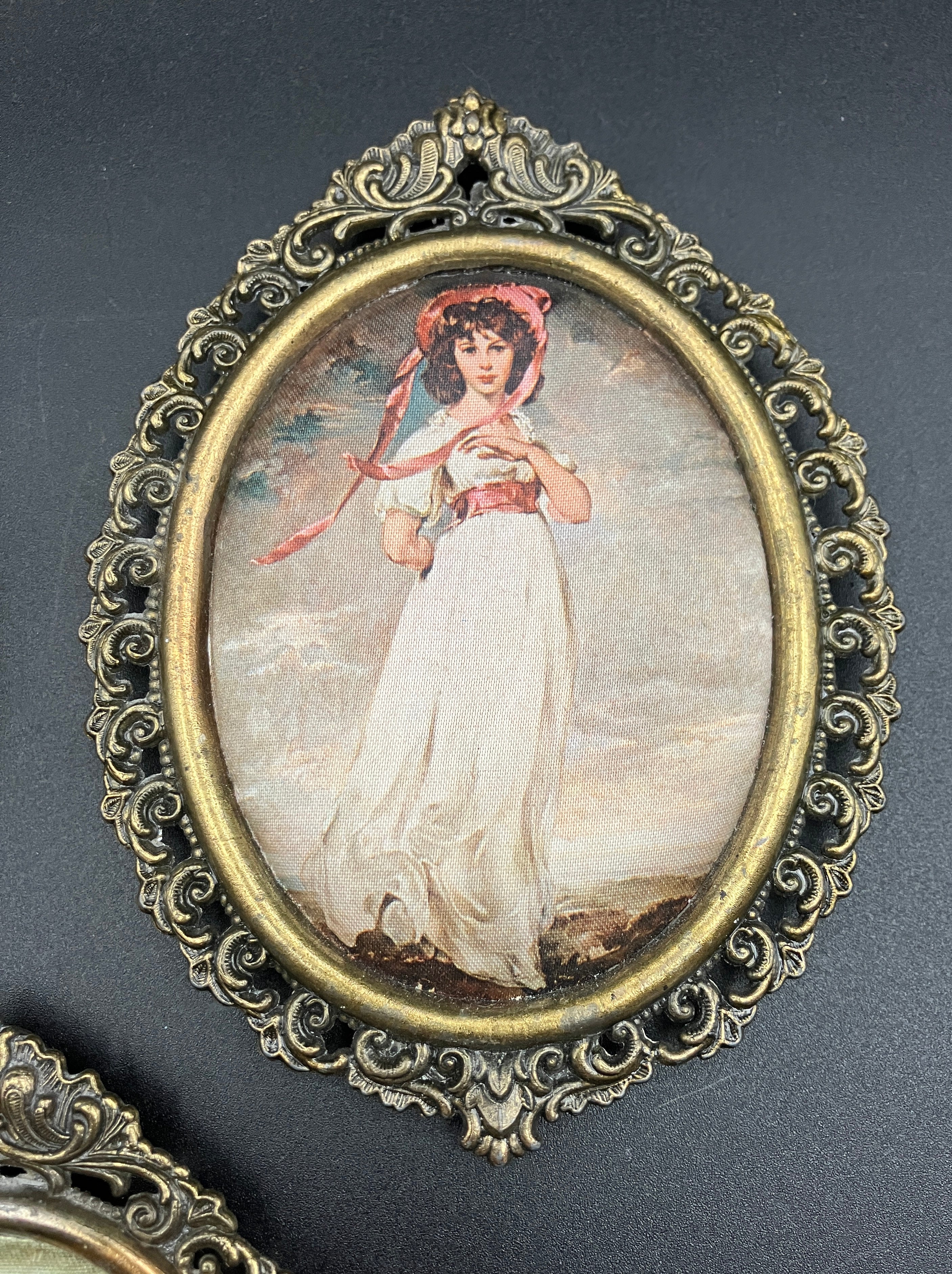 Vintage Brass Italian Frames Oval Lot of 3 With Silks For 12cm X 9cm