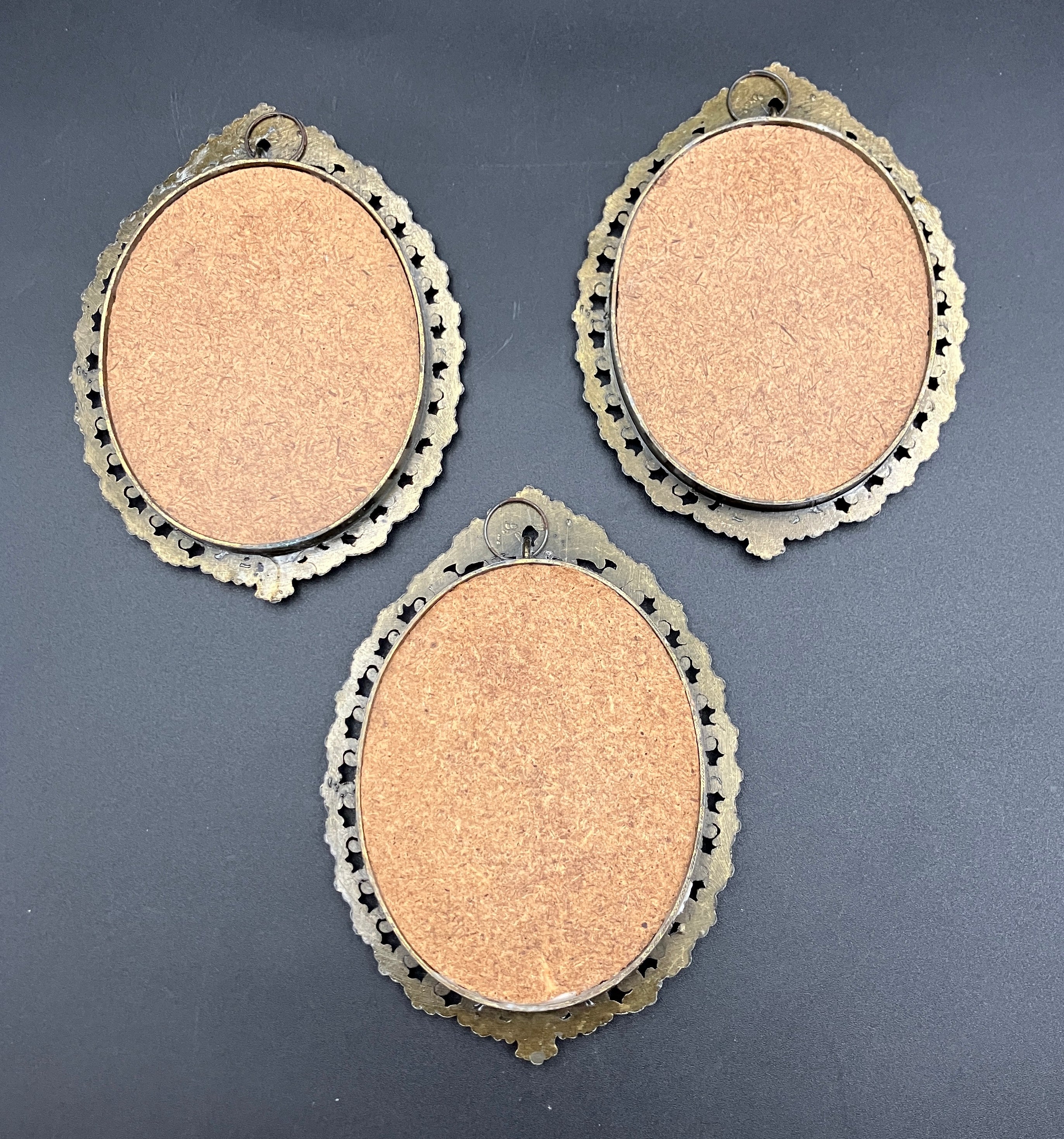 Vintage Brass Italian Frames Oval Lot of 3 With Silks For 12cm X 9cm