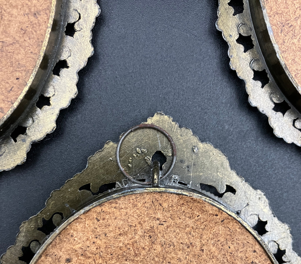 Vintage Brass Italian Frames Oval Lot of 3 With Silks For 12cm X 9cm