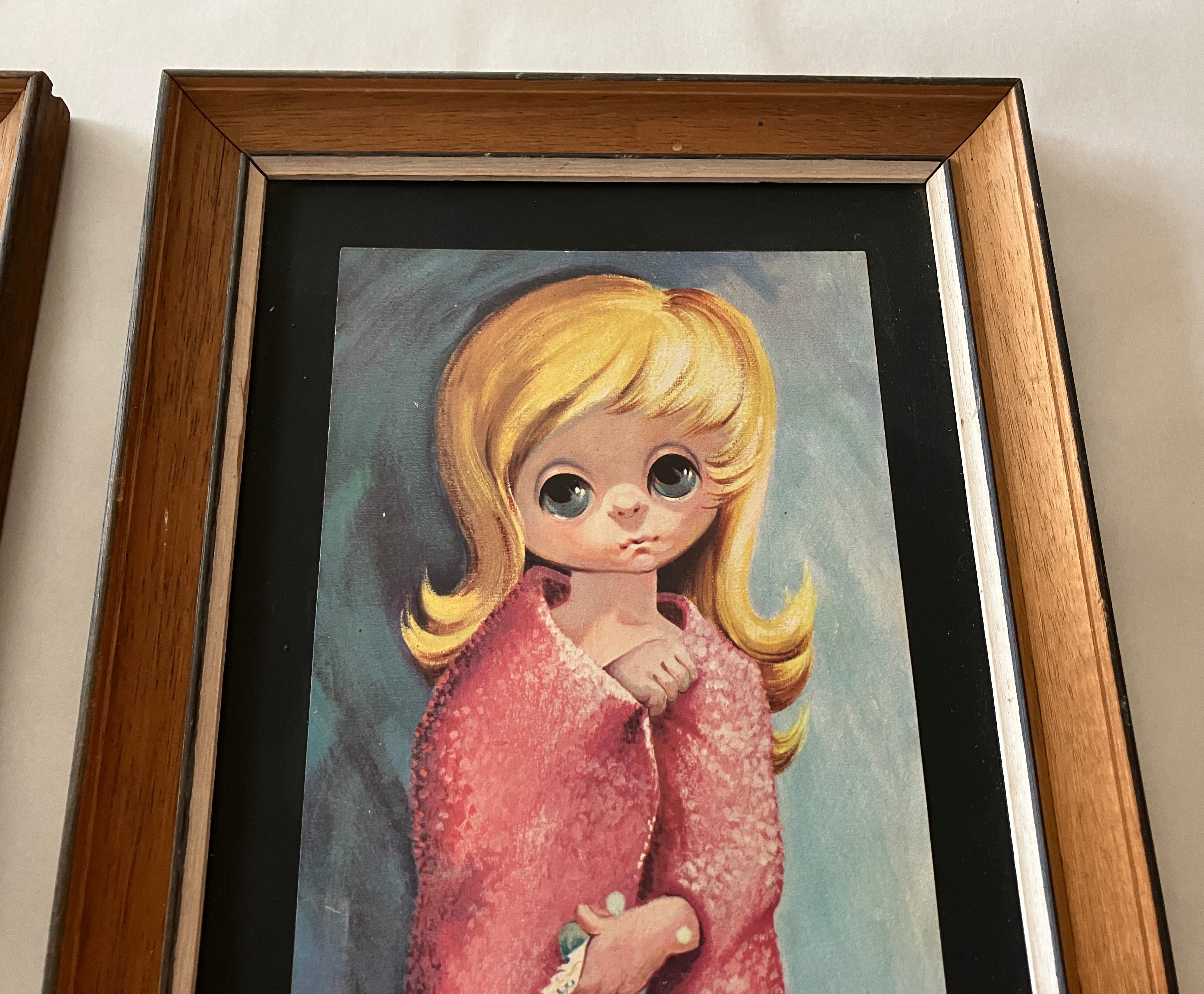 Mid Century 1960's Big Eyes Girl Prints By D. Golding & Reg Lewis 25cm X 48cm