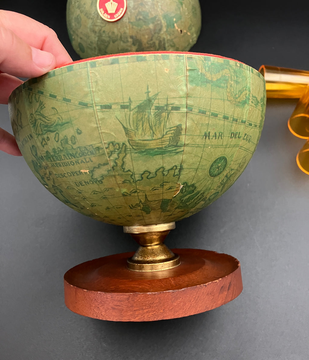 Vintage Globe Secret Decanter Set - Golden Crown ~ Made In Hong Kong