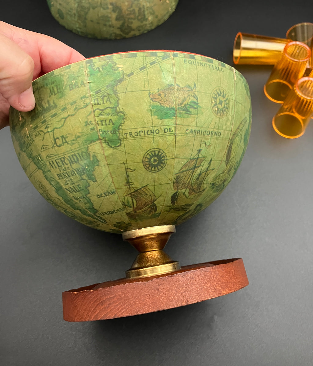 Vintage Globe Secret Decanter Set - Golden Crown ~ Made In Hong Kong