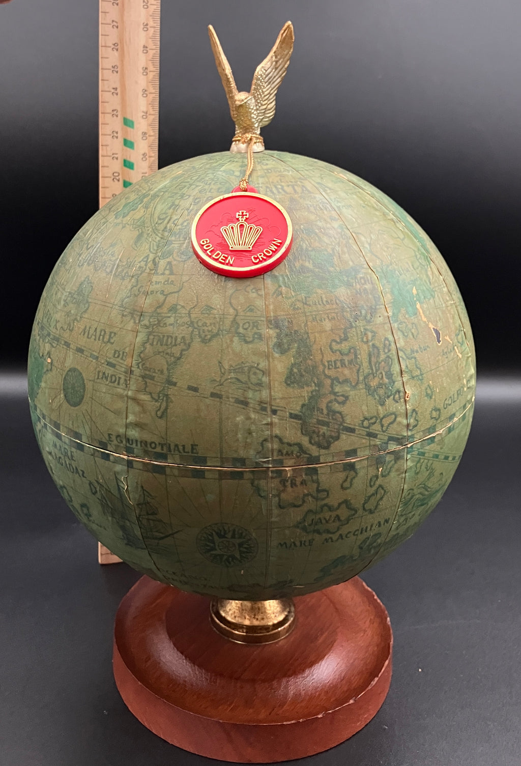 Vintage Globe Secret Decanter Set - Golden Crown ~ Made In Hong Kong