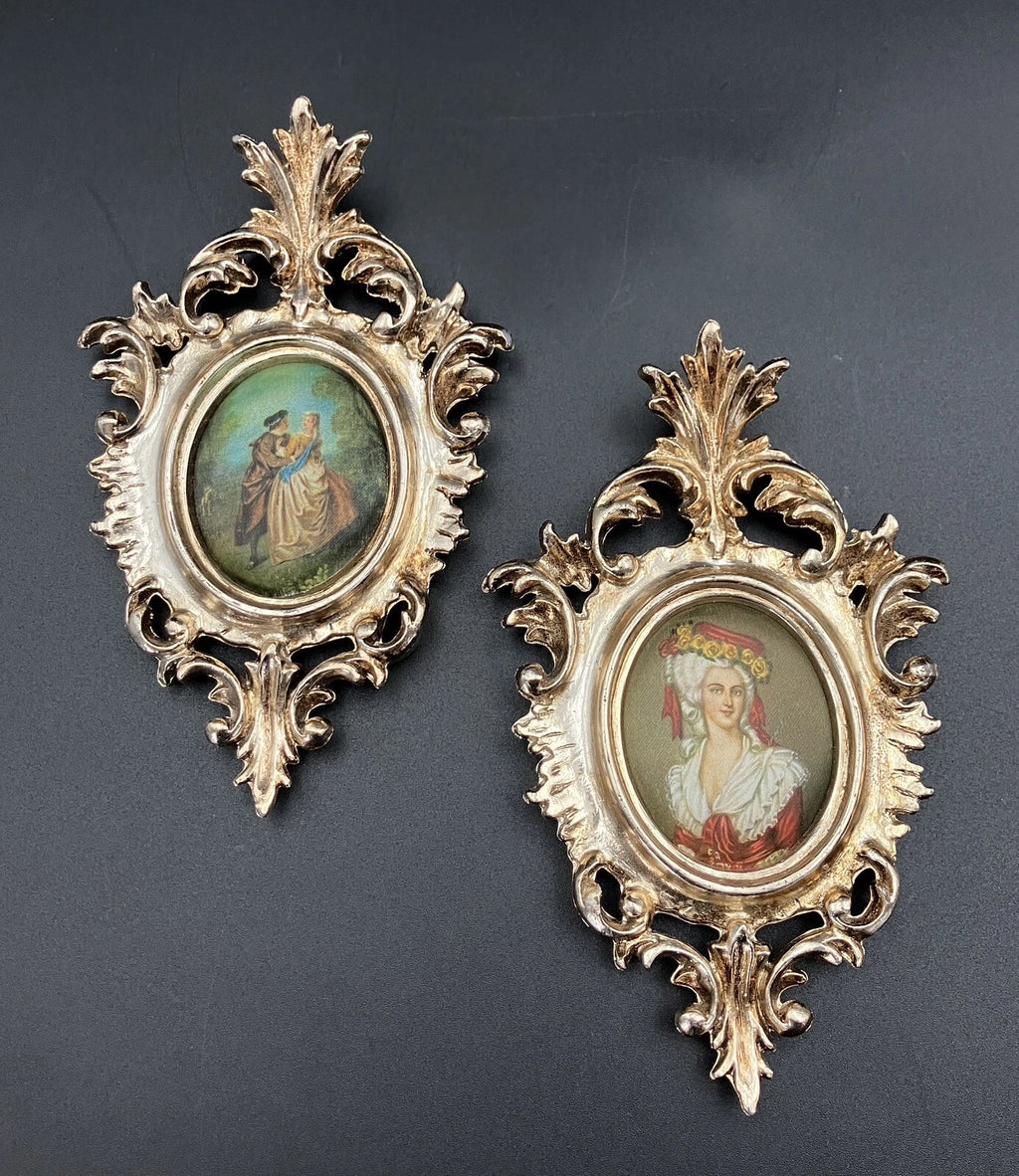 Vintage Ornate Frames PLASTIC With Silk Pictures 15.5cm X 10cm Made In Italy