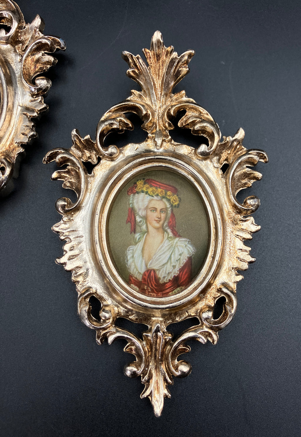 Vintage Ornate Frames PLASTIC With Silk Pictures 15.5cm X 10cm Made In Italy