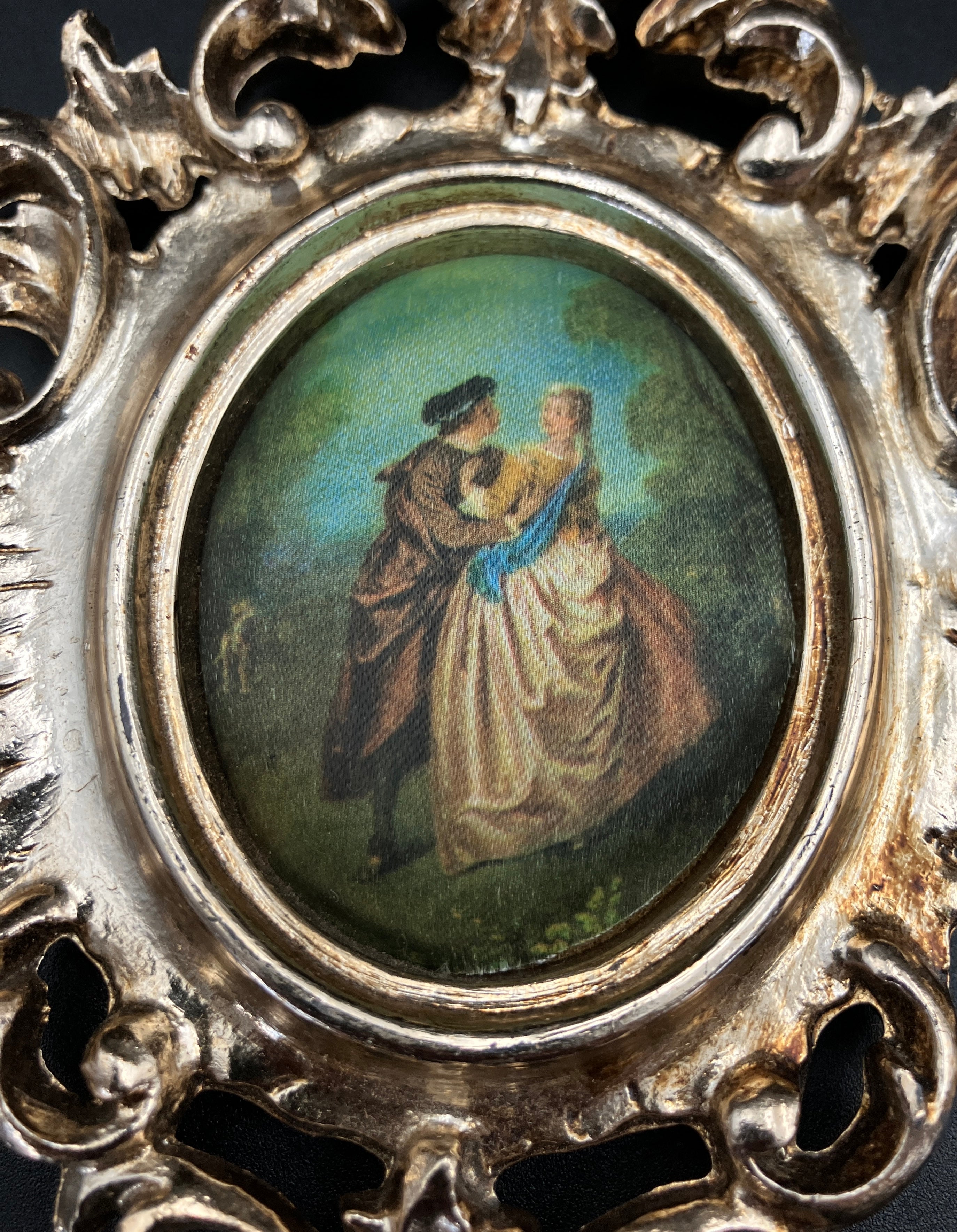 Vintage Ornate Frames PLASTIC With Silk Pictures 15.5cm X 10cm Made In Italy