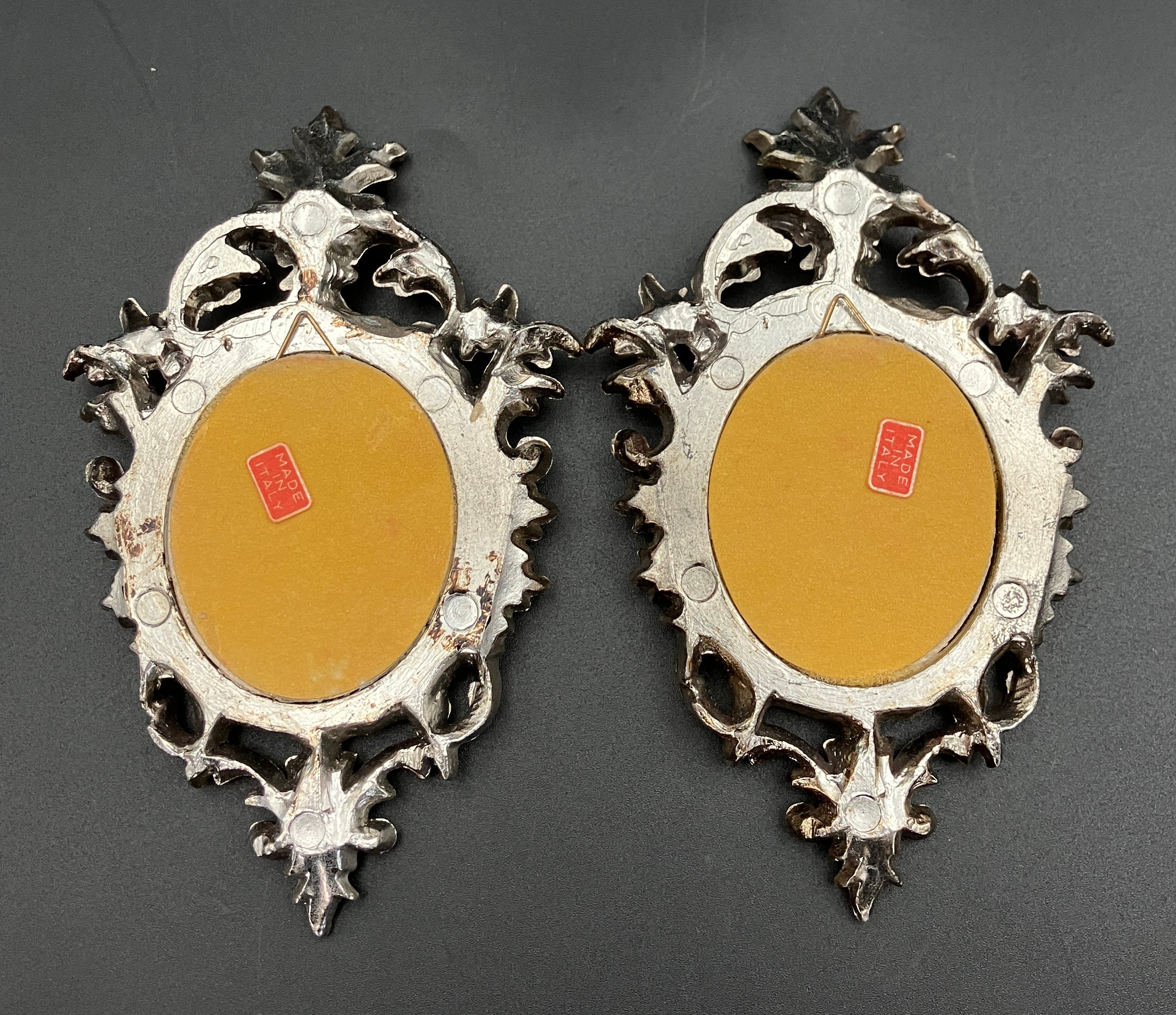 Vintage Ornate Frames PLASTIC With Silk Pictures 15.5cm X 10cm Made In Italy