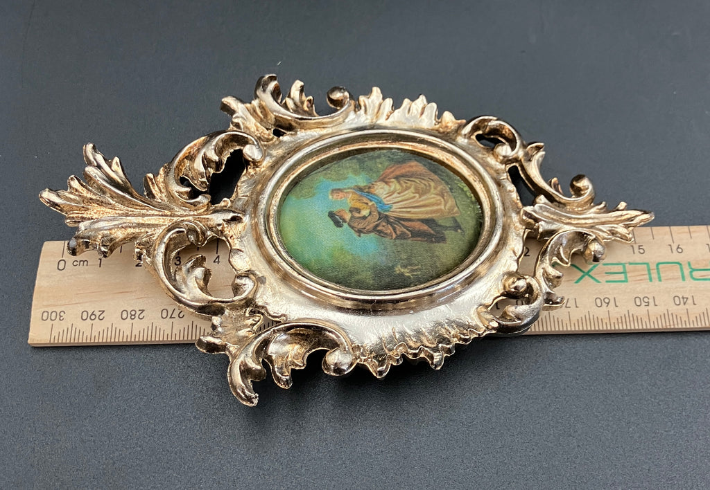 Vintage Ornate Frames PLASTIC With Silk Pictures 15.5cm X 10cm Made In Italy