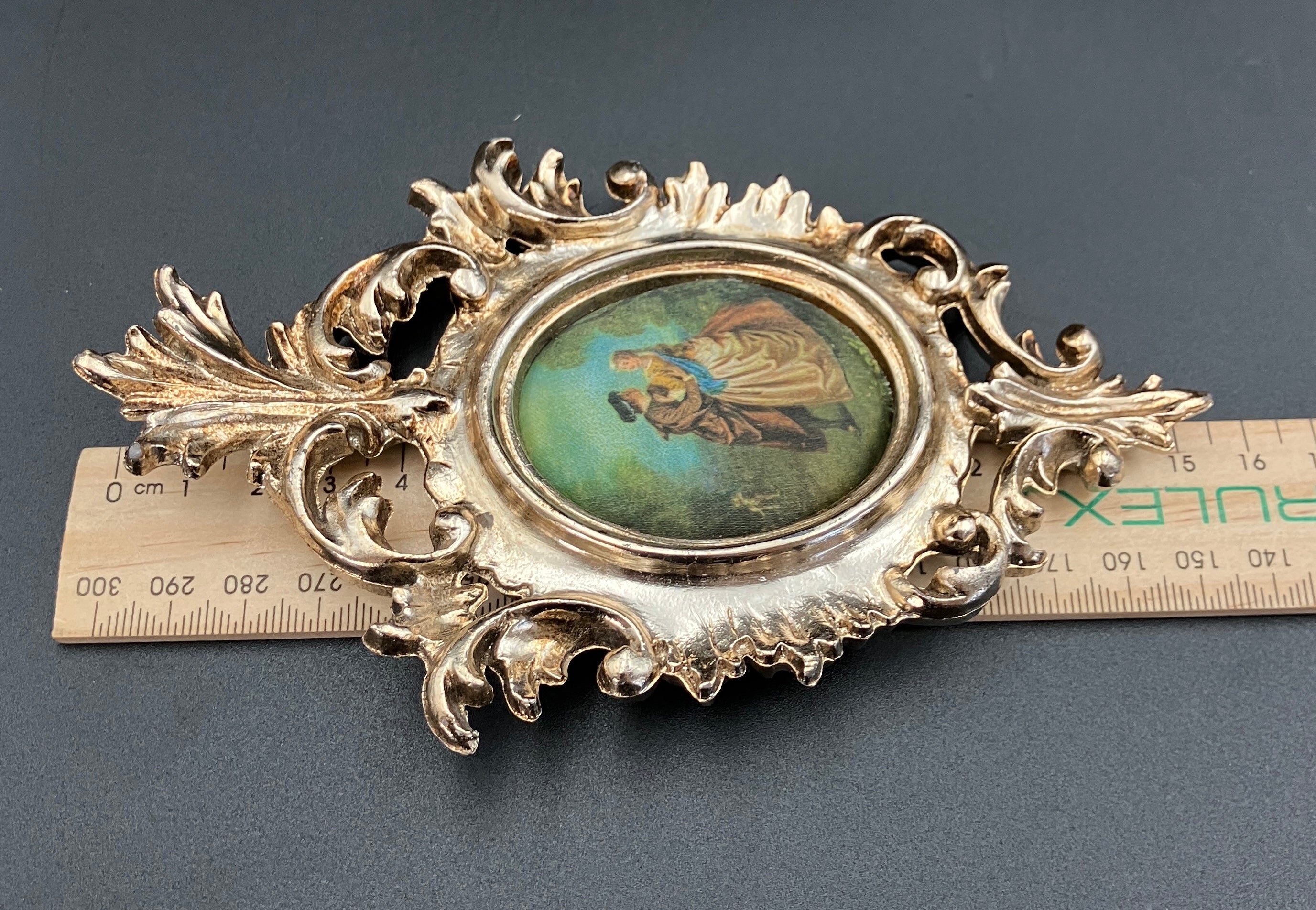 Vintage Ornate Frames PLASTIC With Silk Pictures 15.5cm X 10cm Made In Italy