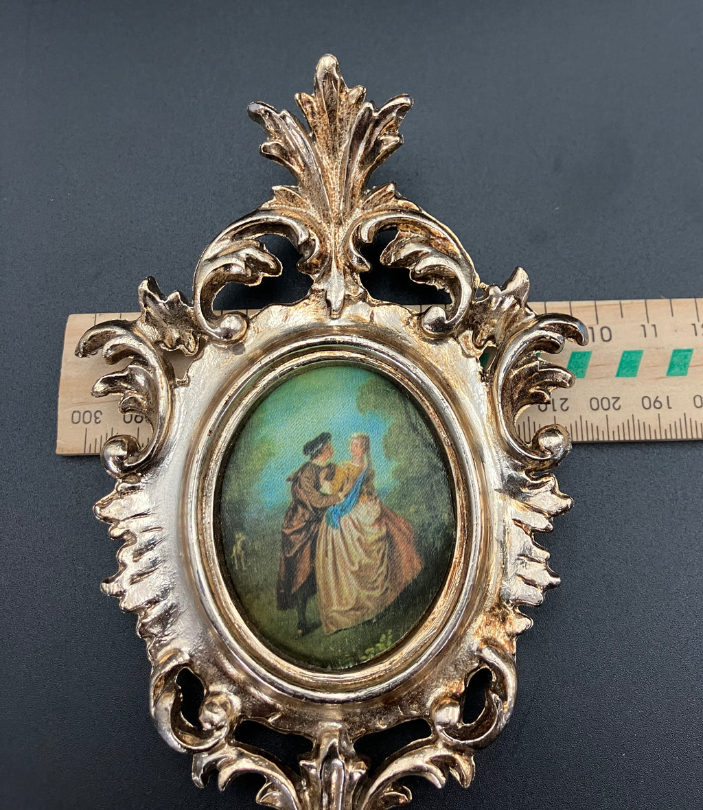 Vintage Ornate Frames PLASTIC With Silk Pictures 15.5cm X 10cm Made In Italy