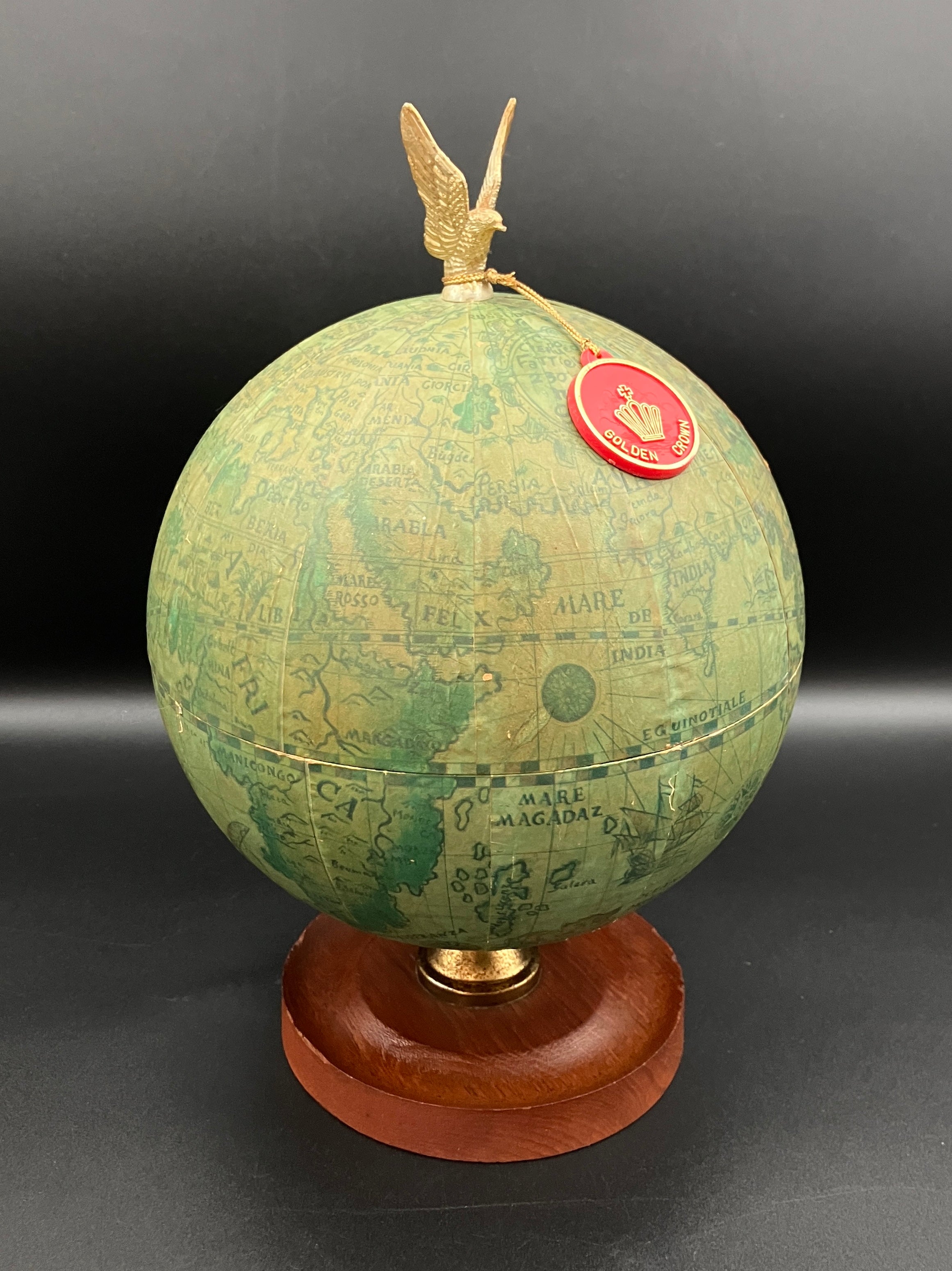 Vintage Globe Secret Decanter Set - Golden Crown ~ Made In Hong Kong