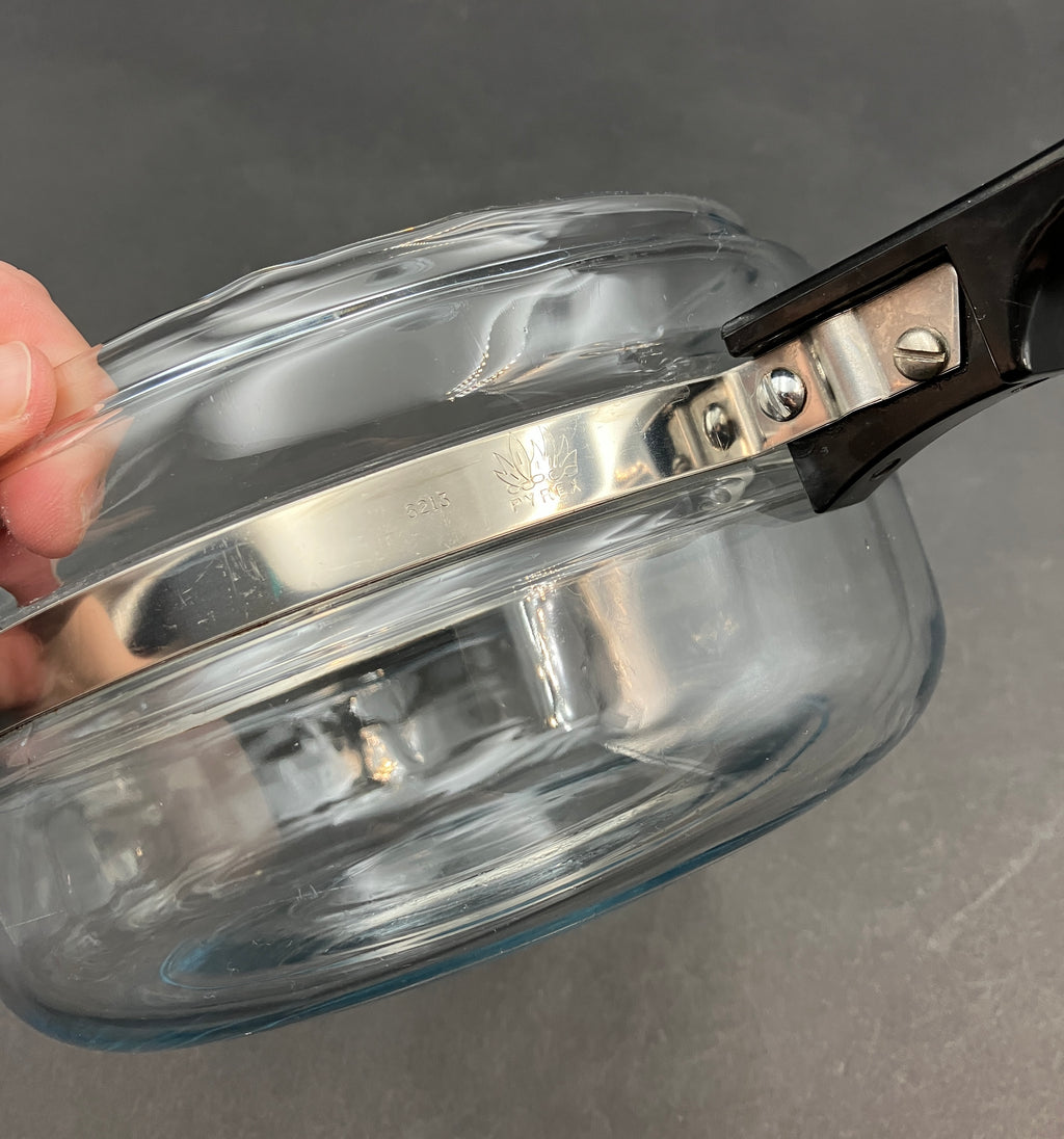 Vintage Pyrex Saucepan 1.5 Qt 6213-B Clear Glass Stovetop Pot with Lid USA