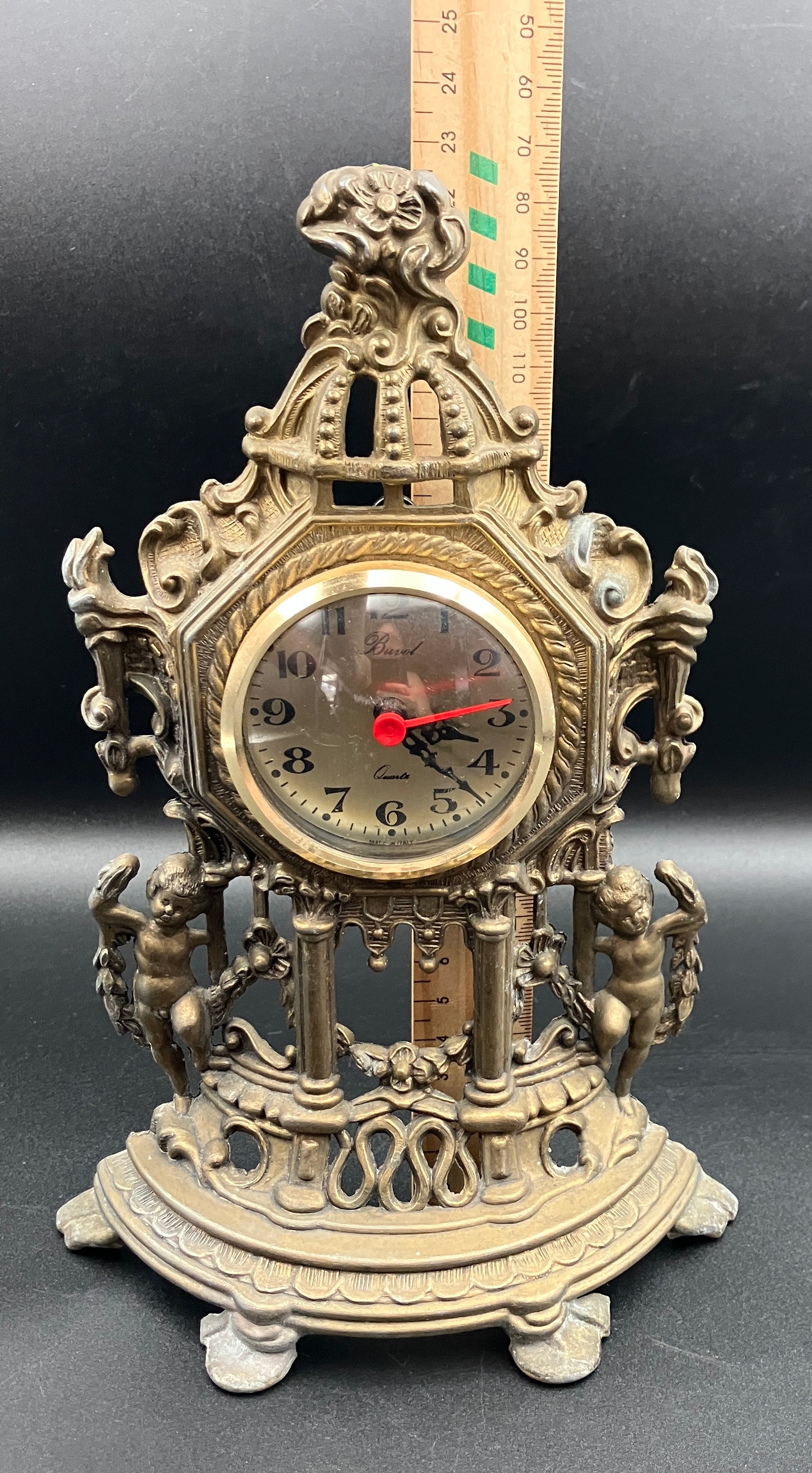 Vintage Brass Italian Clock Buvol Mantel Clock With Cupids - See Video Working