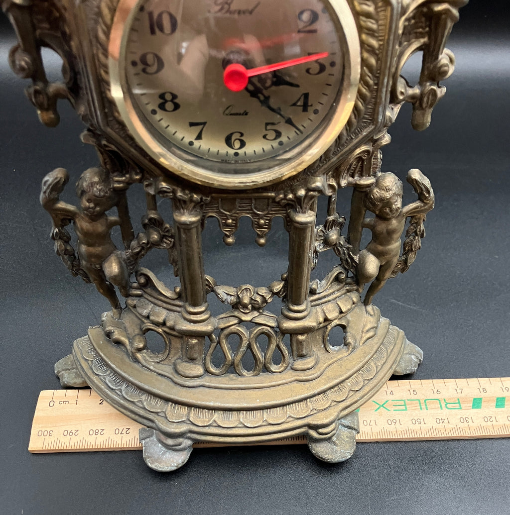 Vintage Brass Italian Clock Buvol Mantel Clock With Cupids - See Video Working