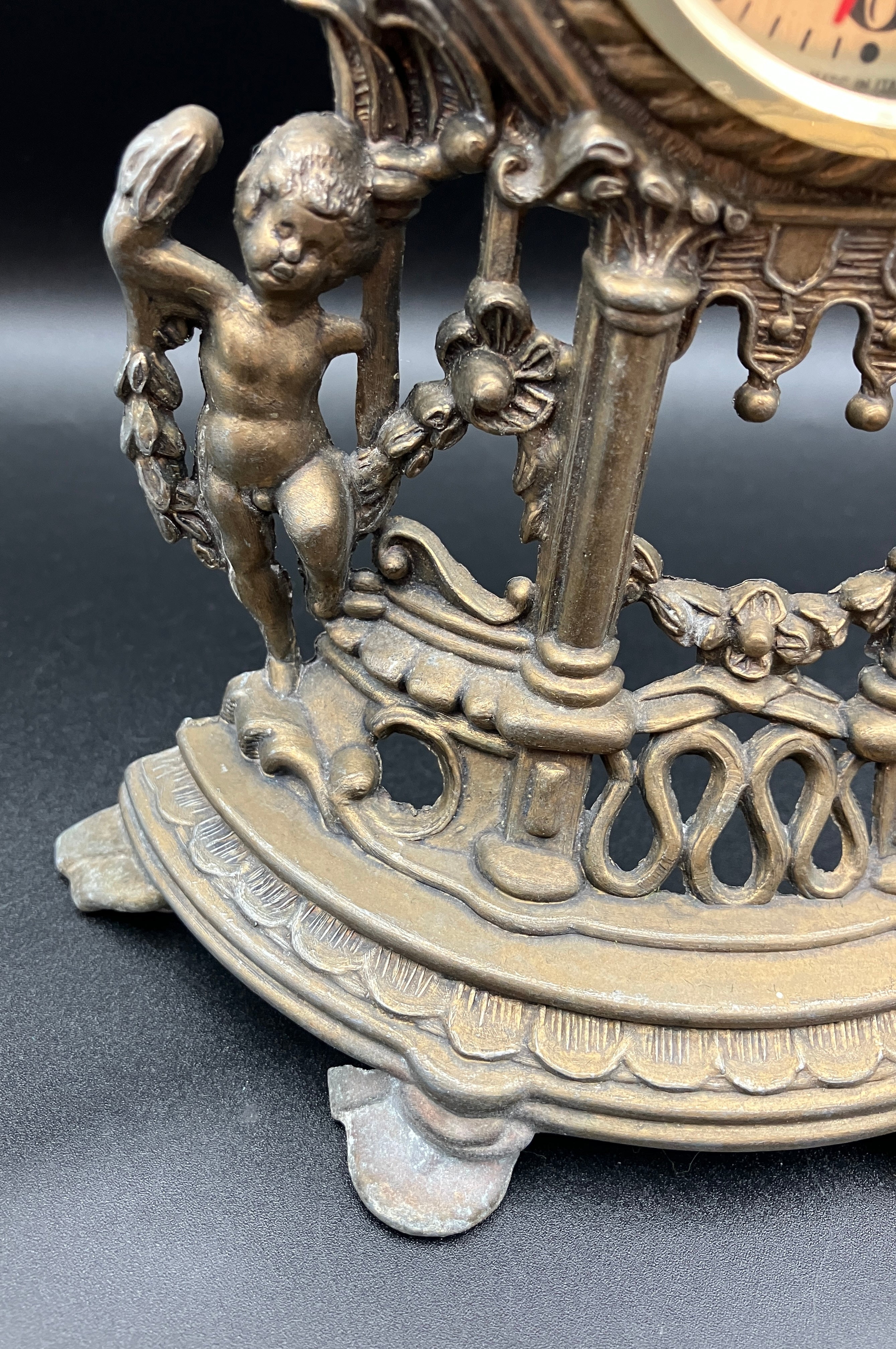 Vintage Brass Italian Clock Buvol Mantel Clock With Cupids - See Video Working