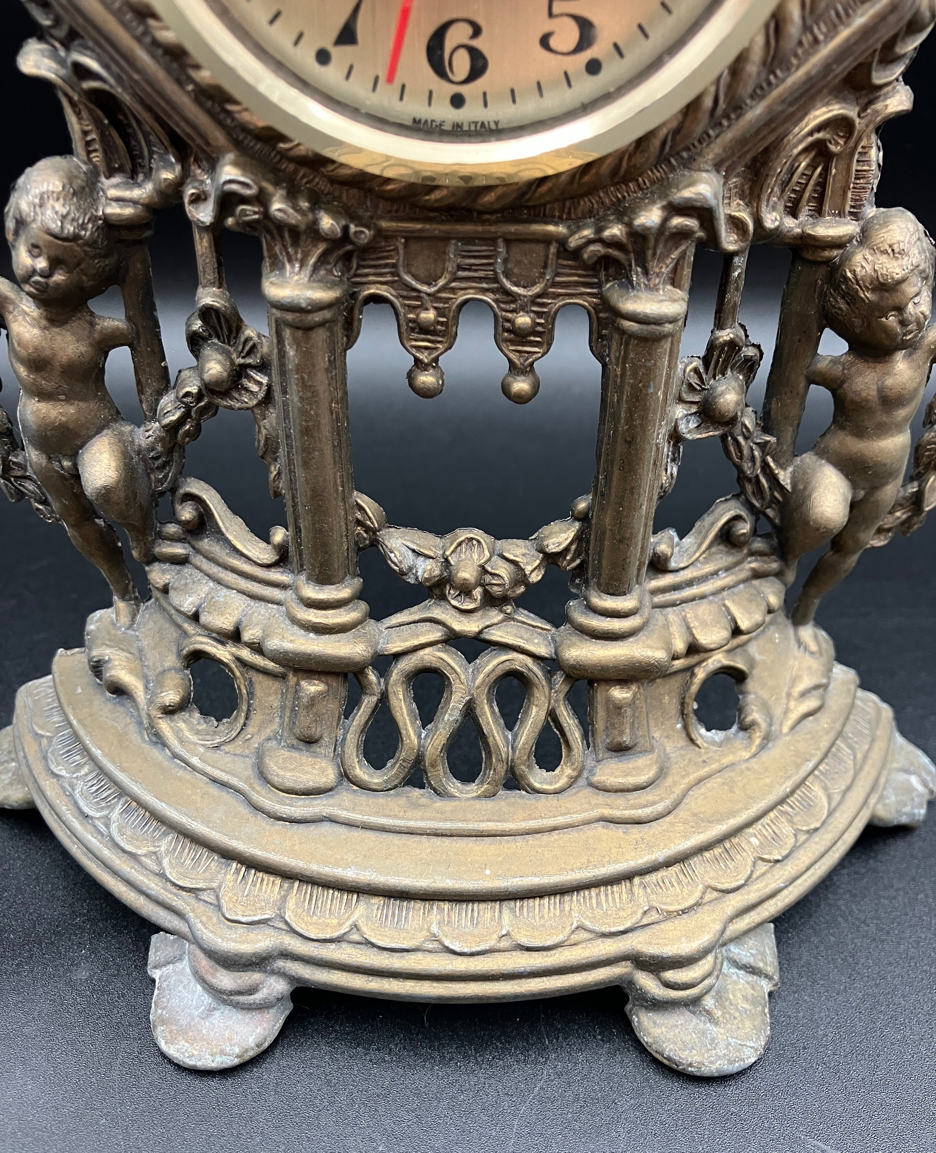 Vintage Brass Italian Clock Buvol Mantel Clock With Cupids - See Video Working