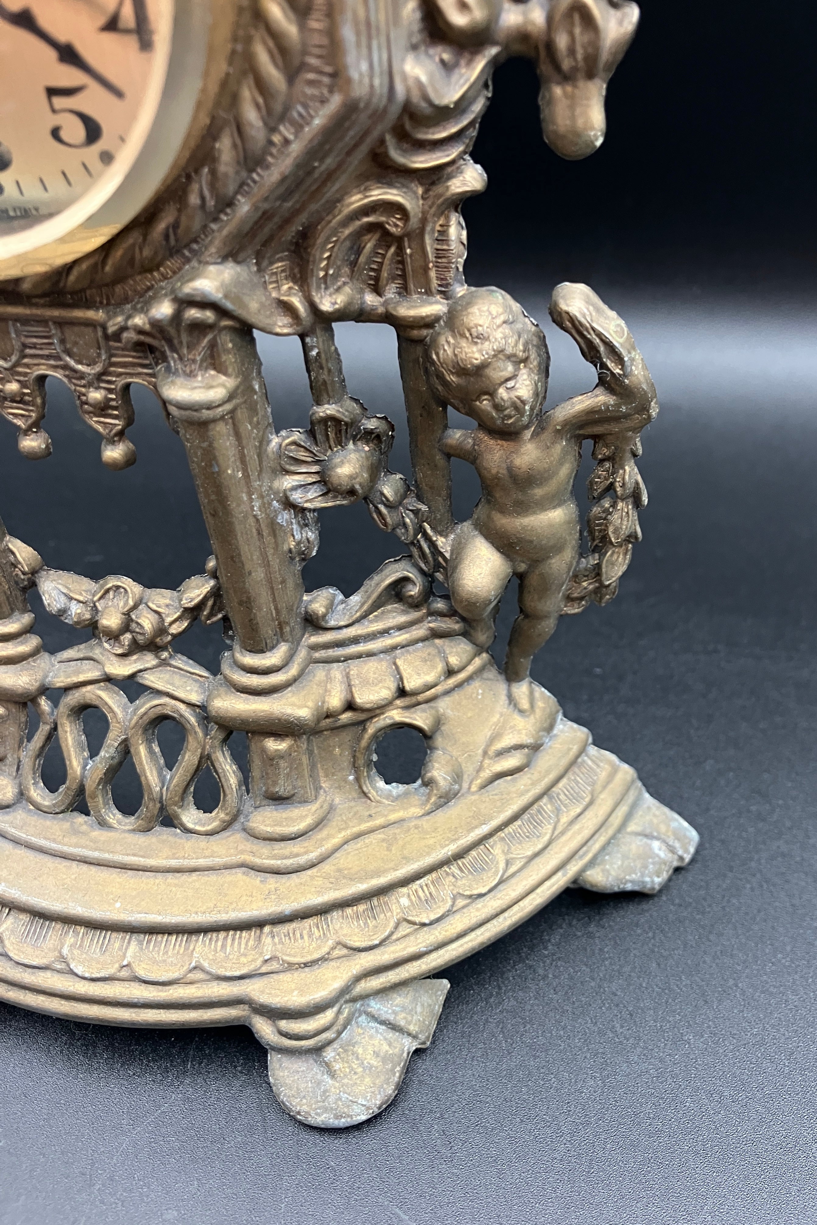 Vintage Brass Italian Clock Buvol Mantel Clock With Cupids - See Video Working