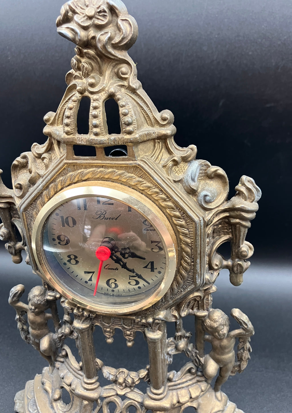 Vintage Brass Italian Clock Buvol Mantel Clock With Cupids - See Video Working