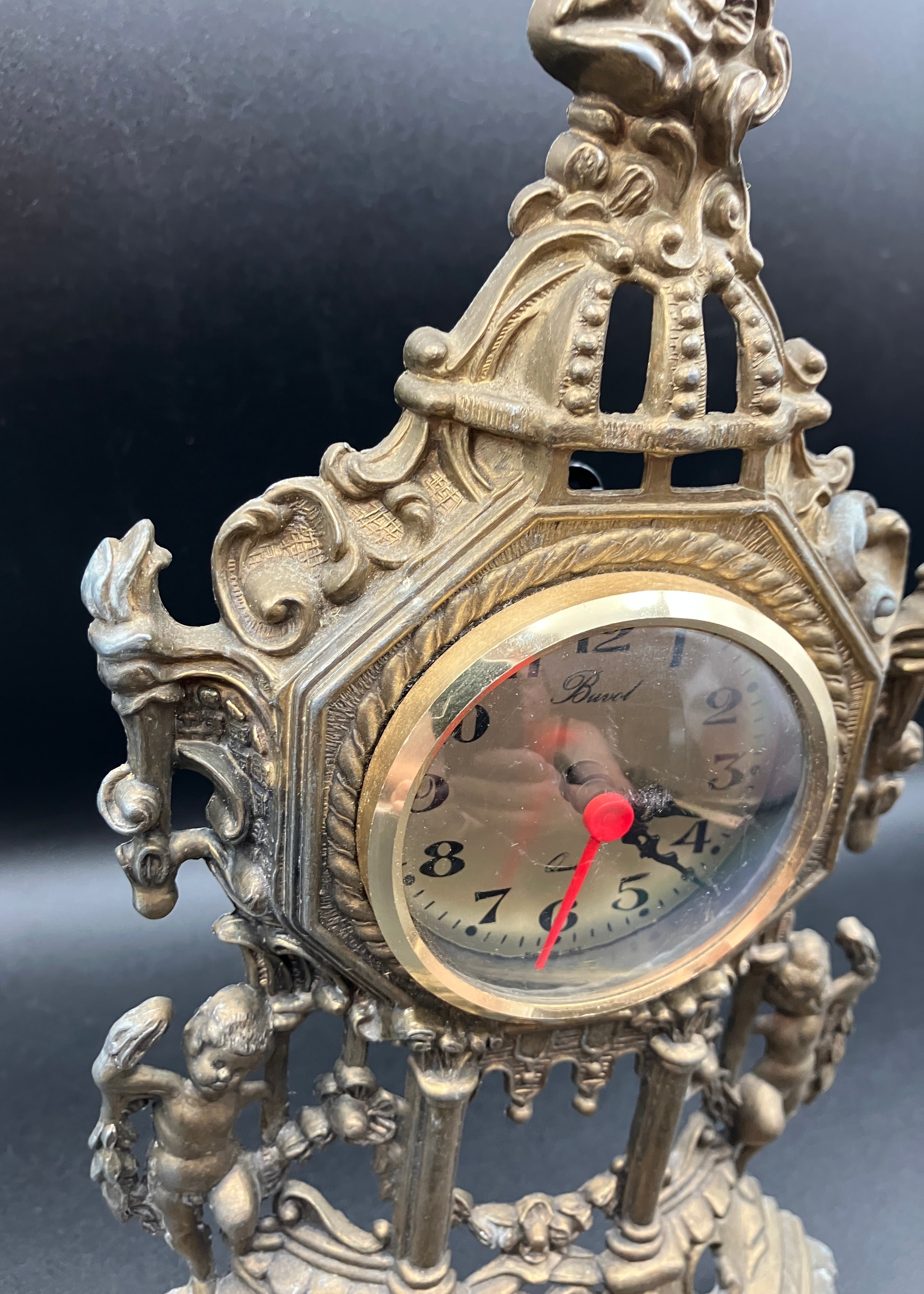 Vintage Brass Italian Clock Buvol Mantel Clock With Cupids - See Video Working