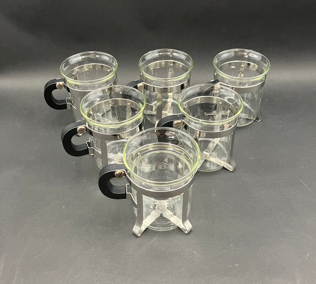 Vintage Bodum Chambord Coffee Cups X6 Glass Metal and Plastic Handle