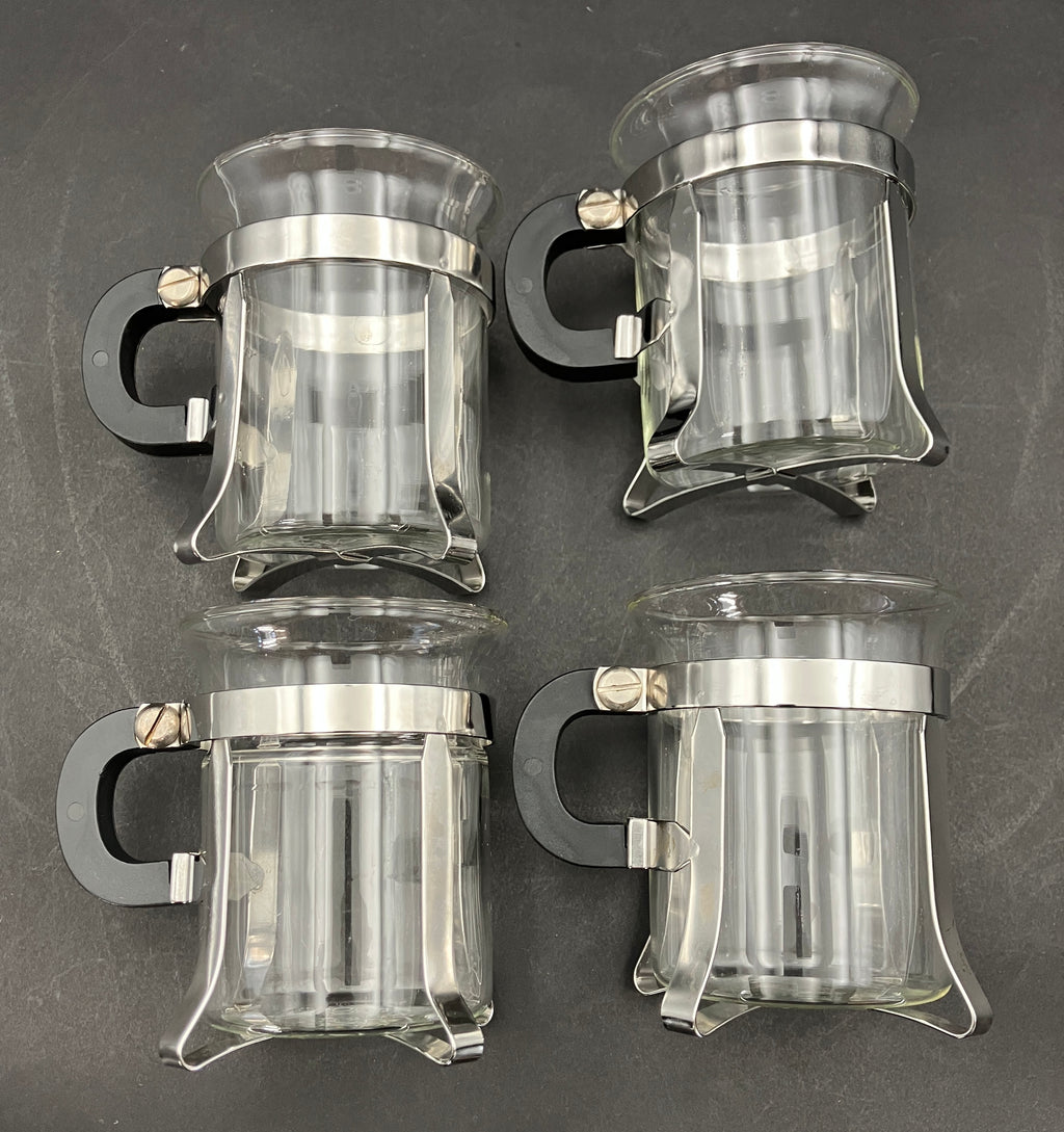 Vintage Bodum Chambord Coffee Cups X6 Glass Metal and Plastic Handle