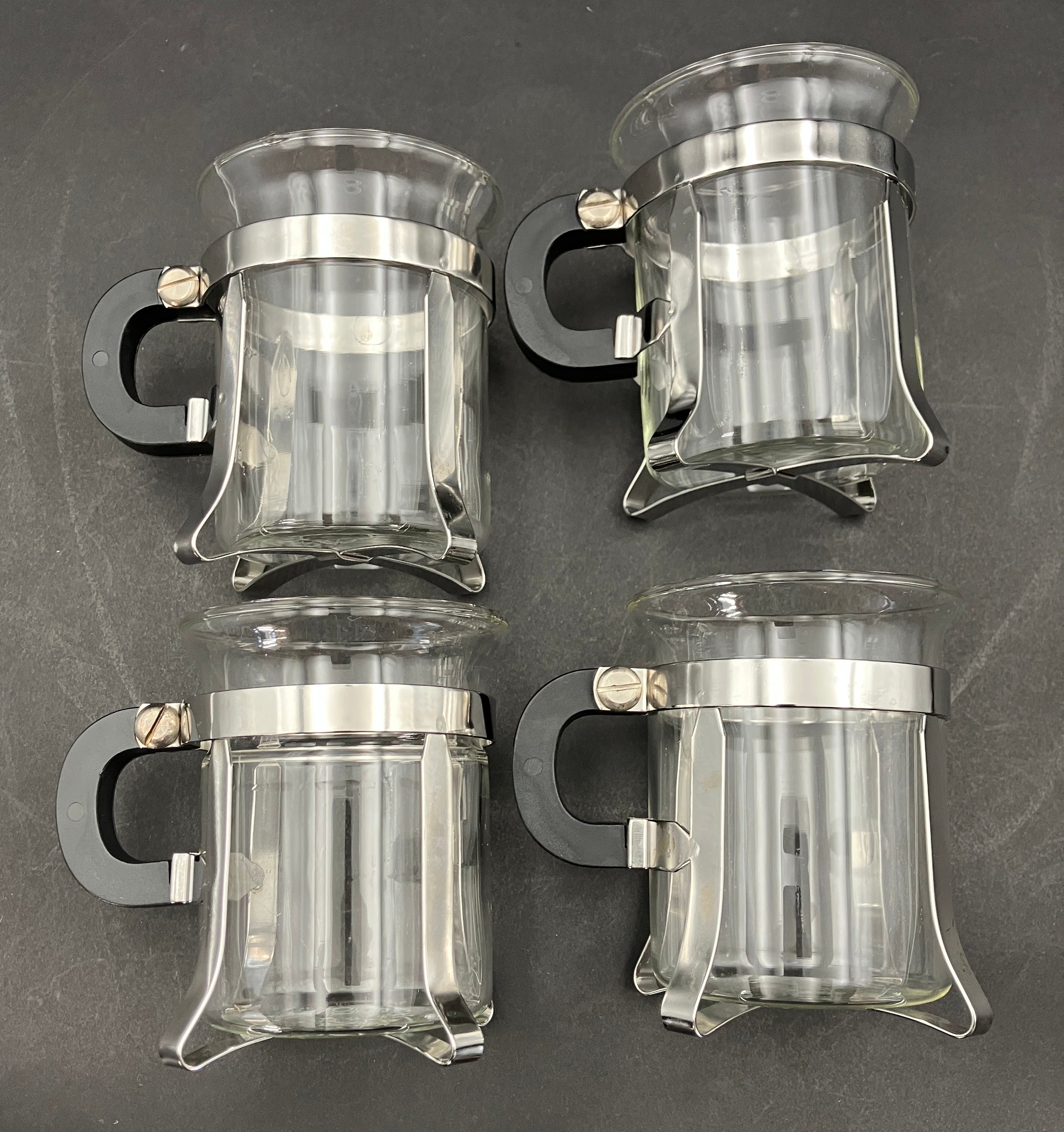 Vintage Bodum Chambord Coffee Cups X6 Glass Metal and Plastic Handle