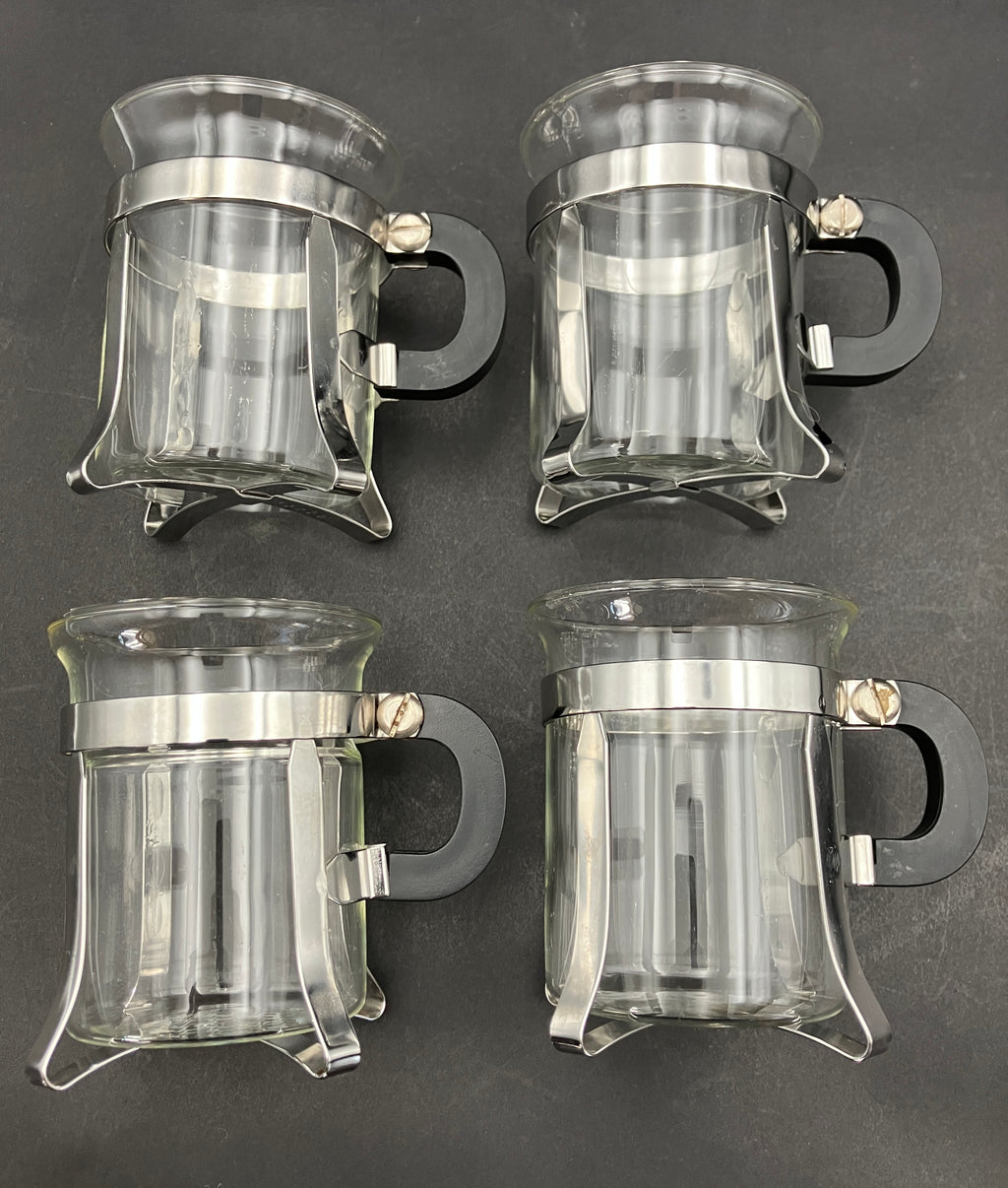 Vintage Bodum Chambord Coffee Cups X6 Glass Metal and Plastic Handle