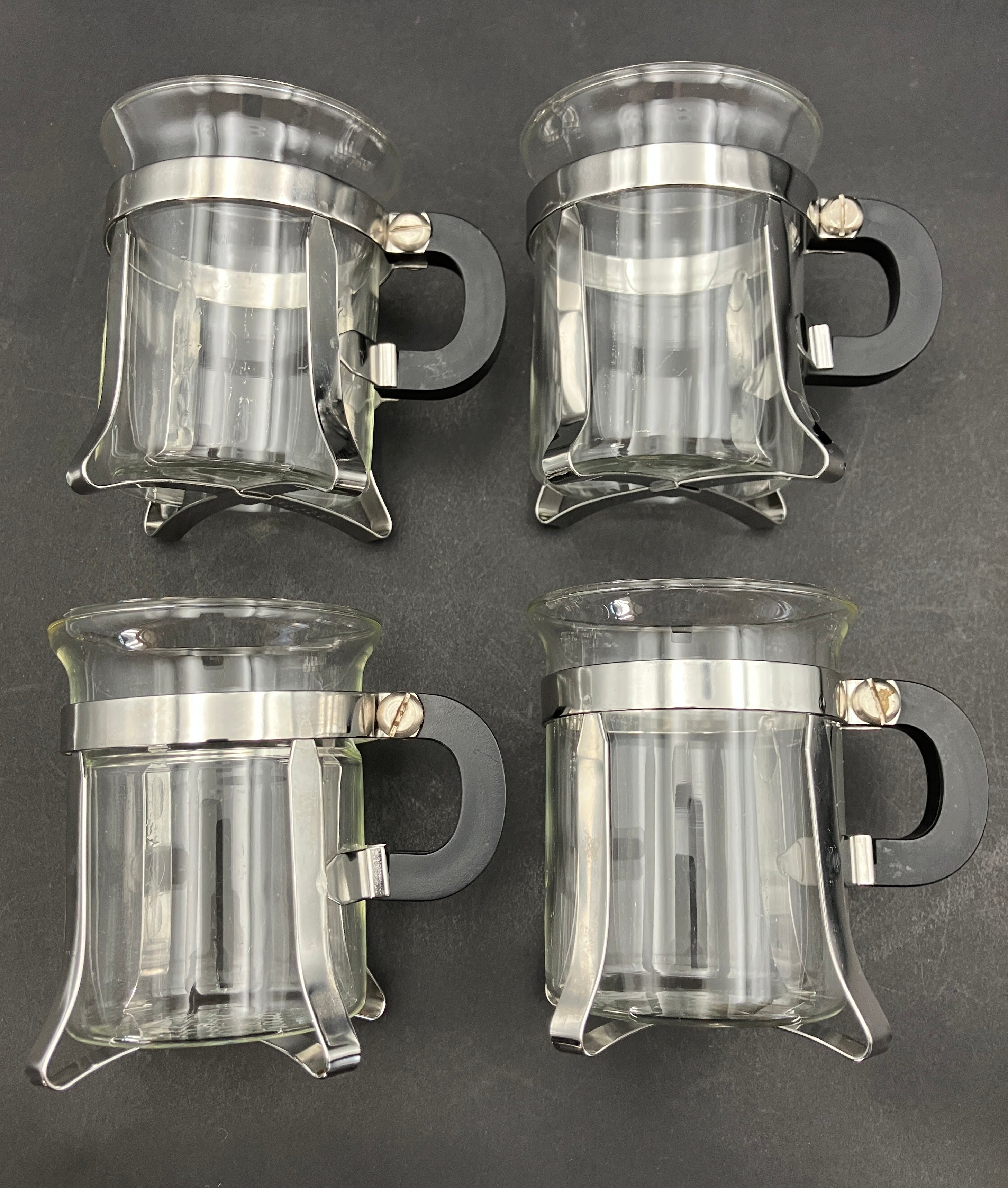 Vintage Bodum Chambord Coffee Cups X6 Glass Metal and Plastic Handle