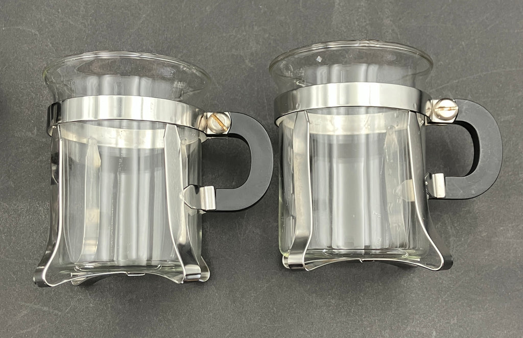 Vintage Bodum Chambord Coffee Cups X6 Glass Metal and Plastic Handle