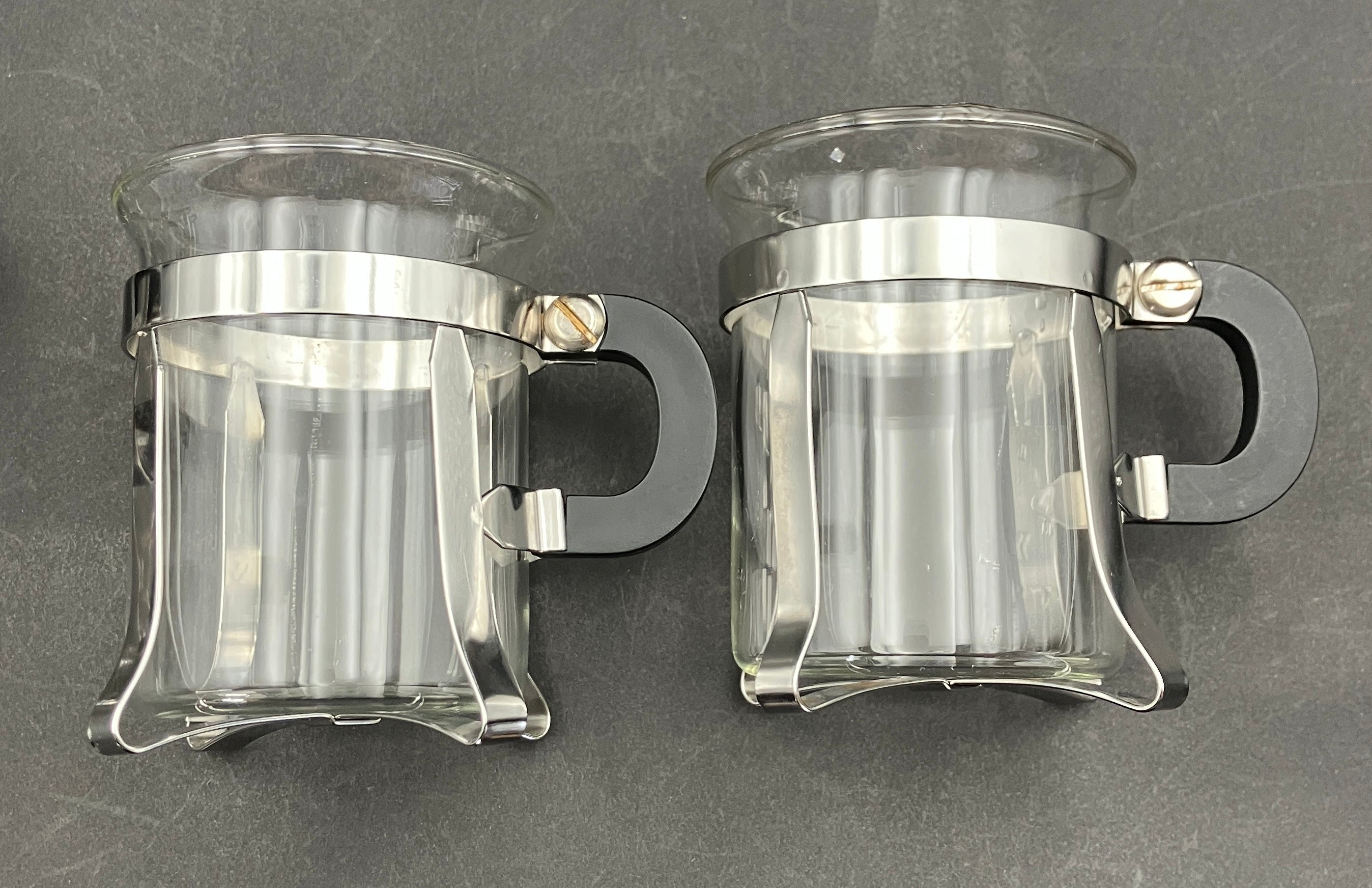 Vintage Bodum Chambord Coffee Cups X6 Glass Metal and Plastic Handle