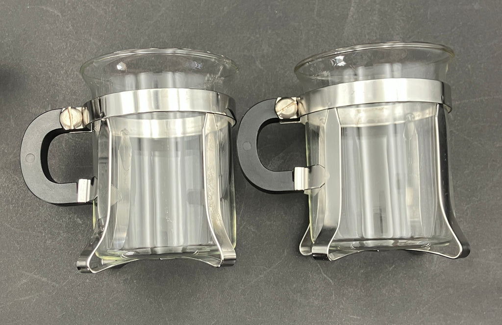 Vintage Bodum Chambord Coffee Cups X6 Glass Metal and Plastic Handle